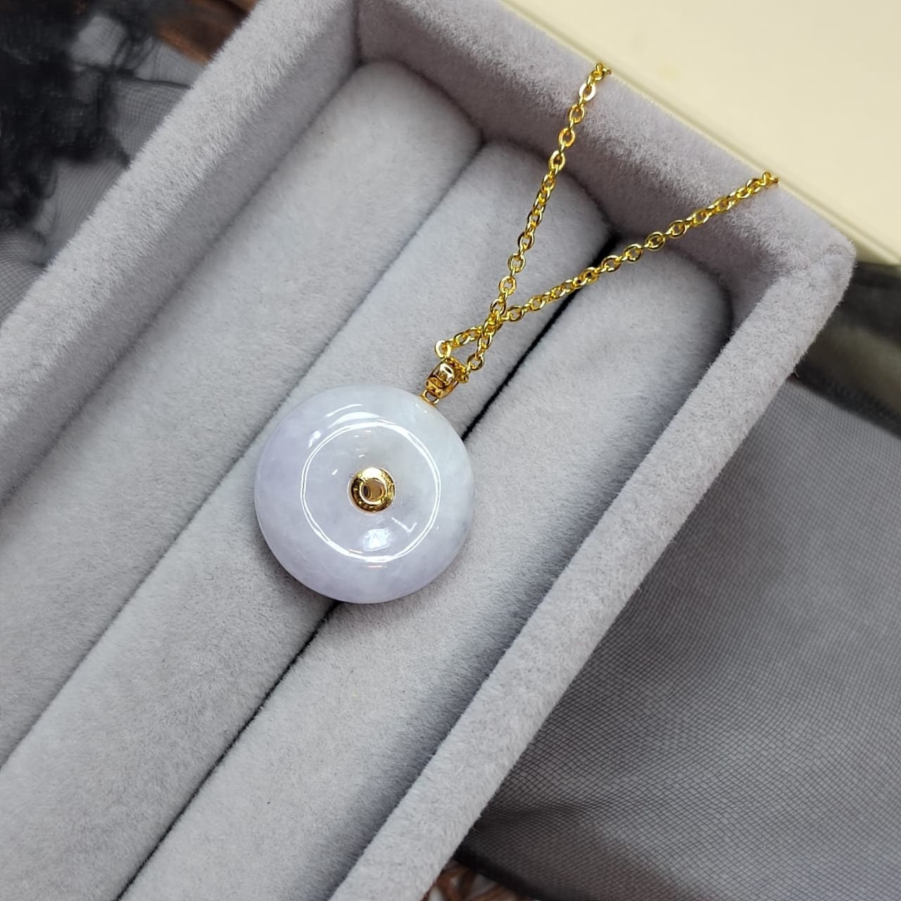 Exquisite Burmese Gemstone Rare Purple White Donut Jadeite  Minimalist 18K Solid Yellow Gold Setting For Her SL8022 - SL Precious