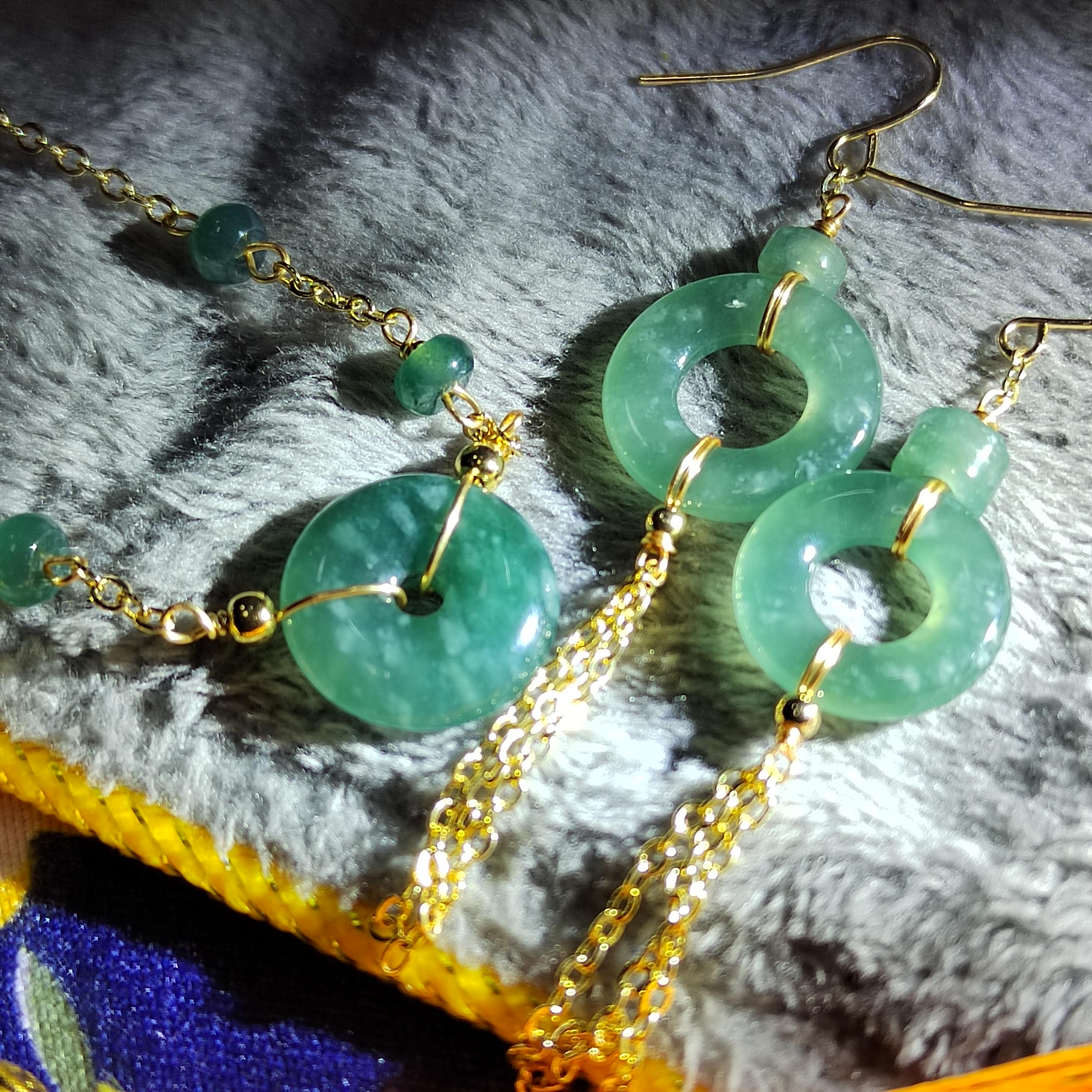 Certified Guatemala Icy Jadeite 2pcs Set | 14K Gold Filled | Minimalist Earrings & Bracelet | Elegant Pi Disc 平安扣 SL117