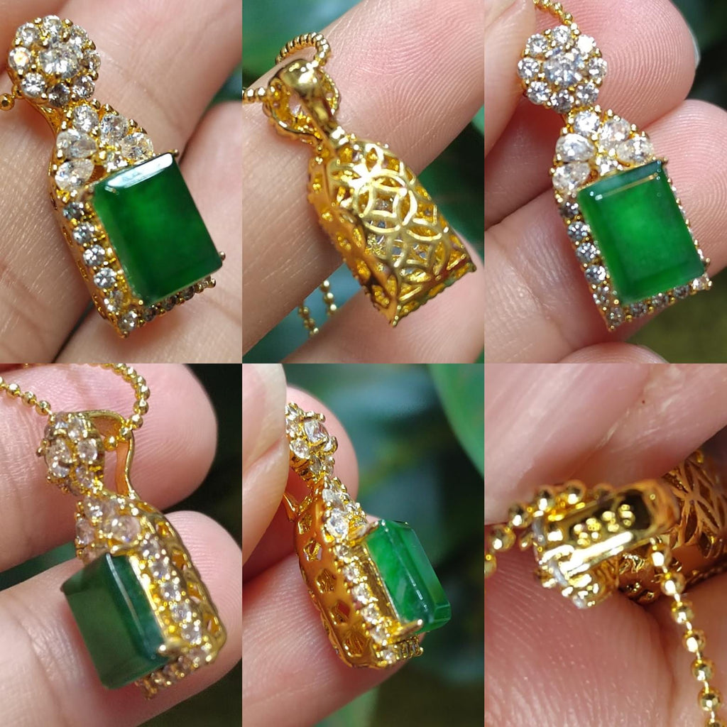 Certified A-Grade Imperial Green Jadeite Rectangle Pendant | Zirconia Accent |Simple| Elegant | Minimalist Design |Best Gift For Her SL040 - SL Precious