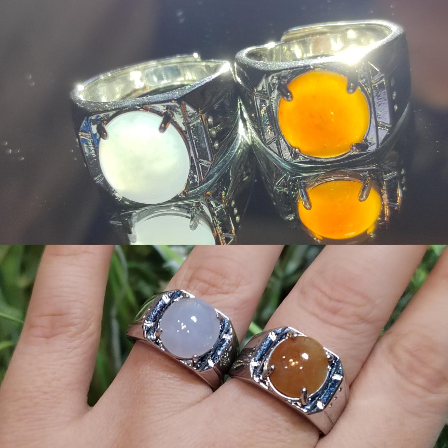 Large Luxury Certified Burmese Natural Gemstone Untreated Man Ring White Icy/ Natural Sugar Cane Yellow Jadeite For Him SL165 SL166 - SL Precious