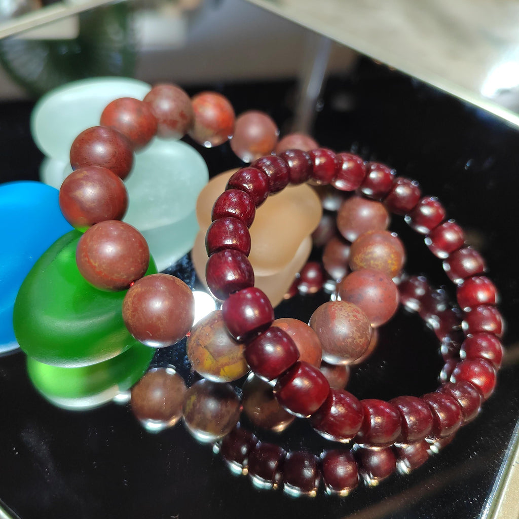 Blood Sandalwood & Certified Wujia Red Agate 2-Piece Bracelet Set | 12.4mm Beads  45.85g With Certificate | SL413