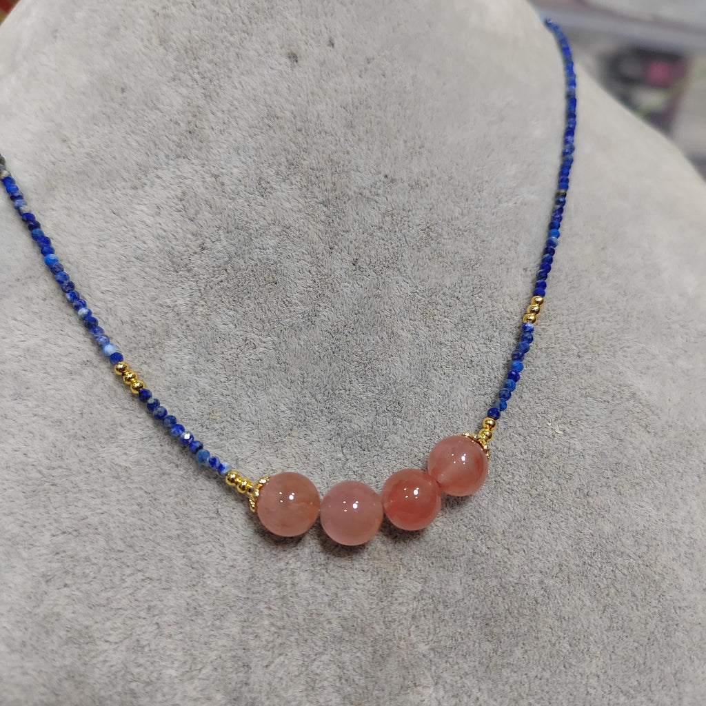 Natural Southern Nanhong Pink Agate & Afghan Lapis Lazuli Necklace, Choker, Bracelet Set SL298 SL Precious