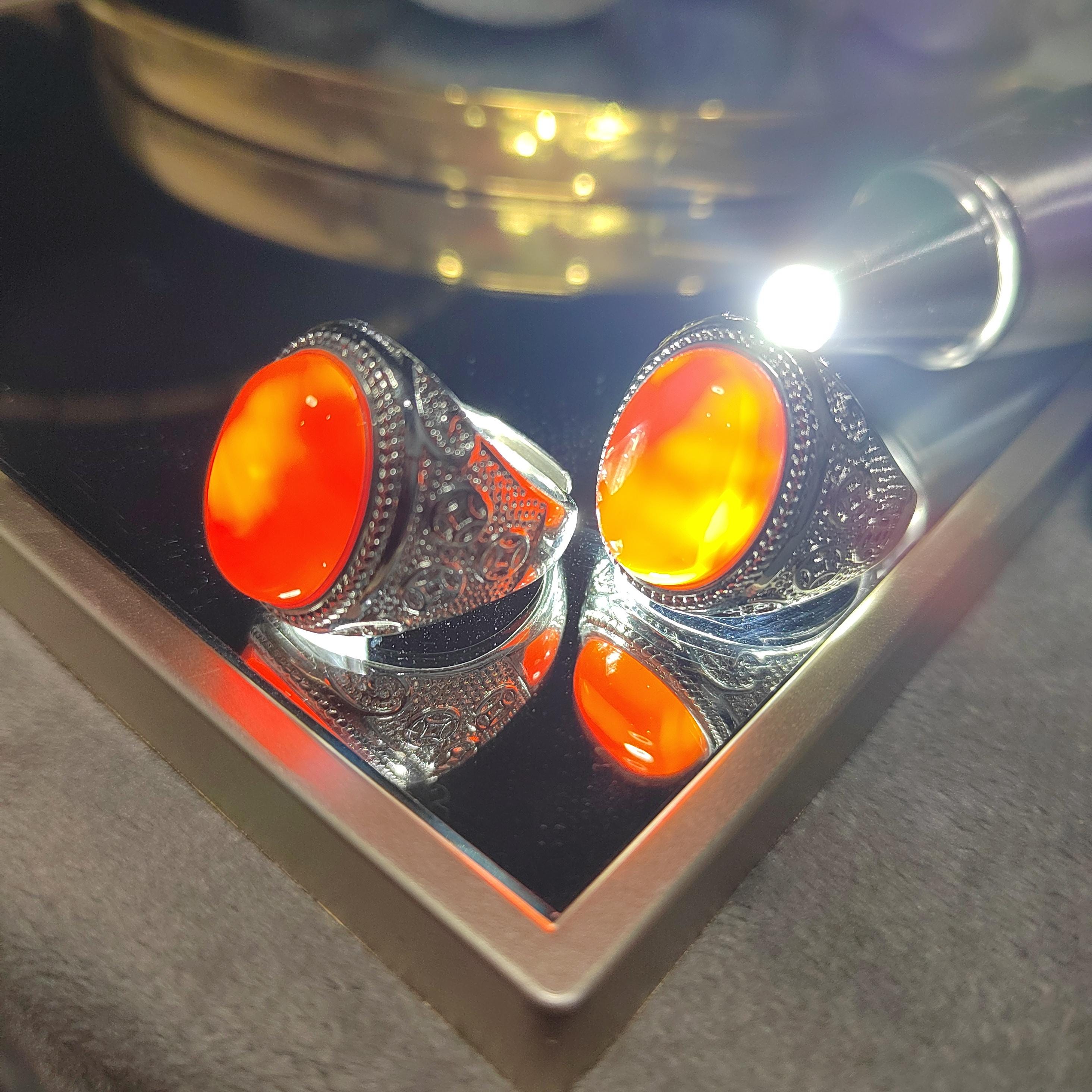 Natural Baoshan Nanhong Icy Red Agate Large Men’s Ring | Adjustable | Rare Collector’s Gemstone | 18K White Gold Plated SL361