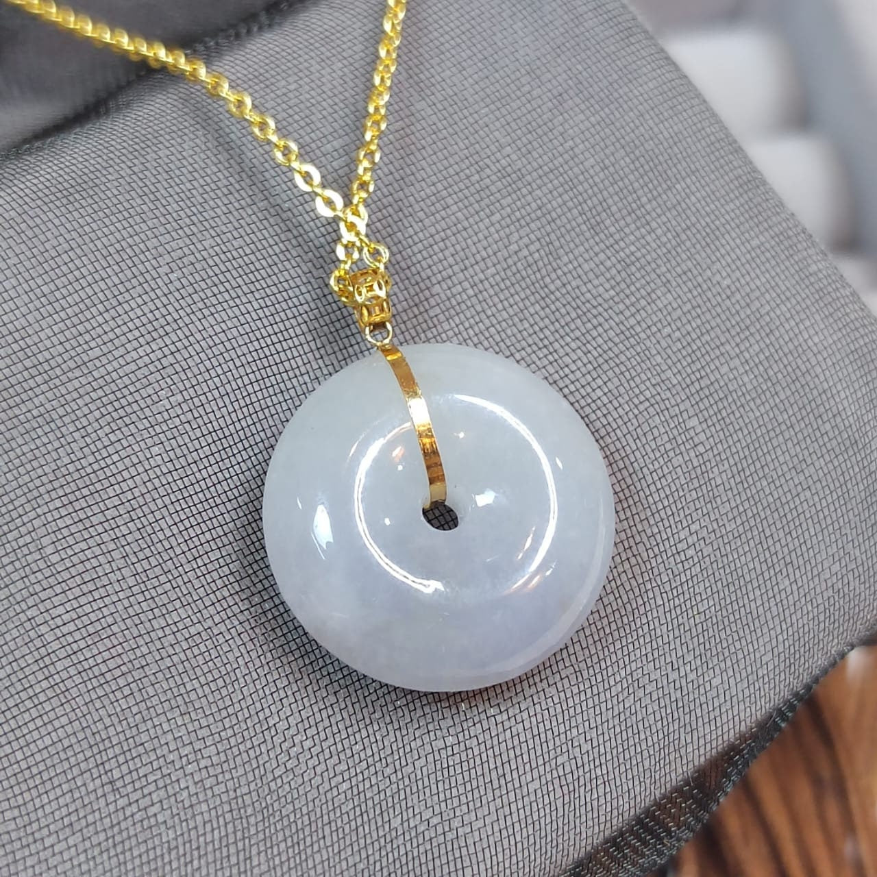Certified Natural Burmese Rare Icy Purple Donut Jadeite Pendant with 18K Solid Yellow Gold Buckle SL021 - SL Precious
