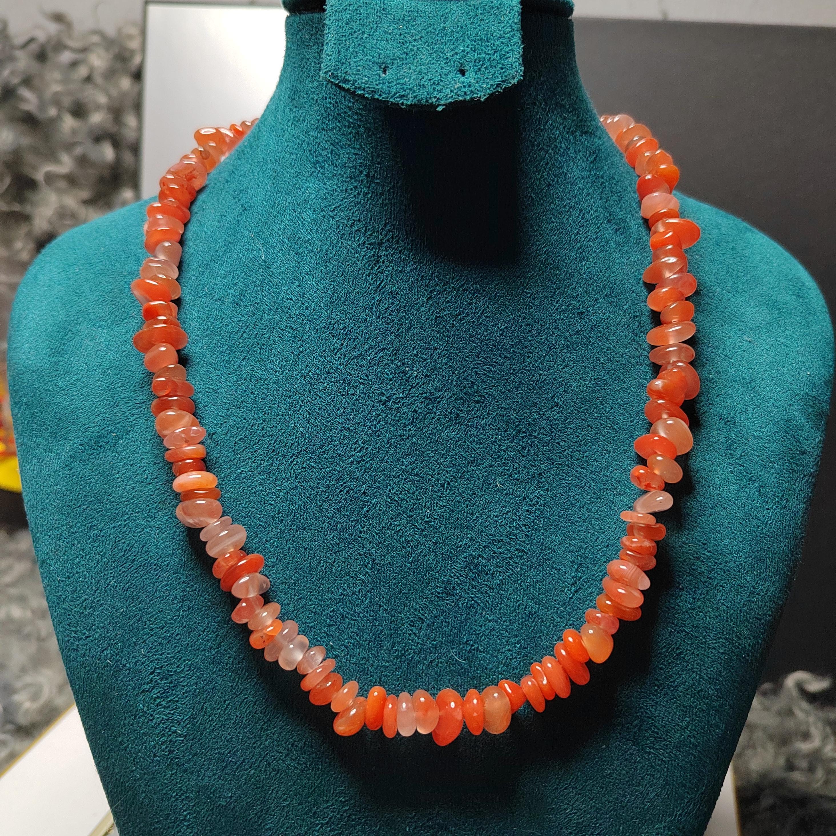 Certified A-Grade Natural Southern Baoshan Yunna Uneven Cut Floating Flower Orange, Pink Red Nanhong Bead Necklace SL284