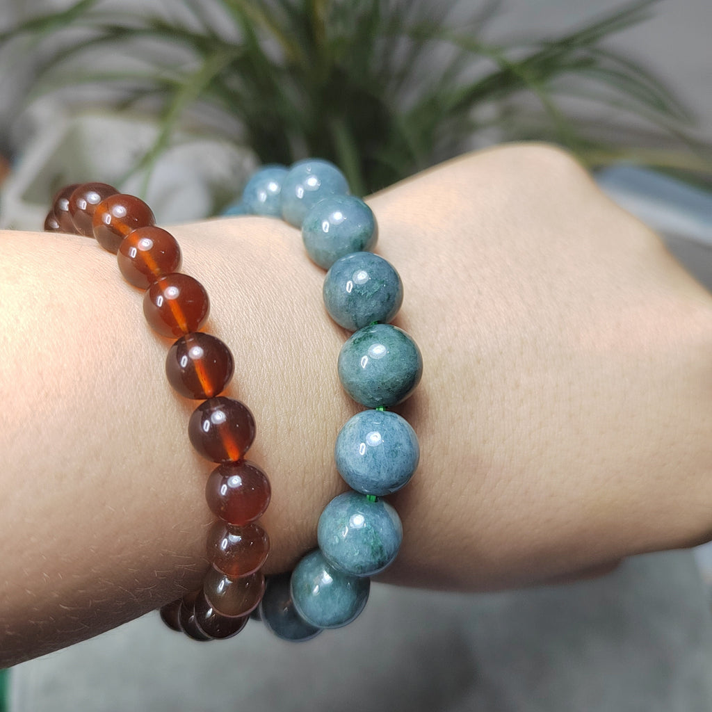 Certified Burmese Natural Blue Water Untreated Beautiful Blue Green Yellow 17pcs Beads Jadeite Bracelet 蓝水带黄翡 SL105