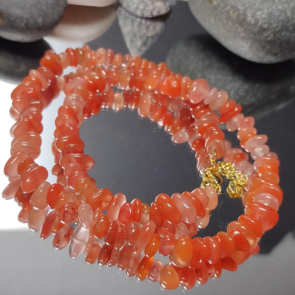 Certified A-Grade Natural Southern Baoshan Yunna Uneven Cut Floating Flower Orange, Pink Red Nanhong Bead Necklace SL284