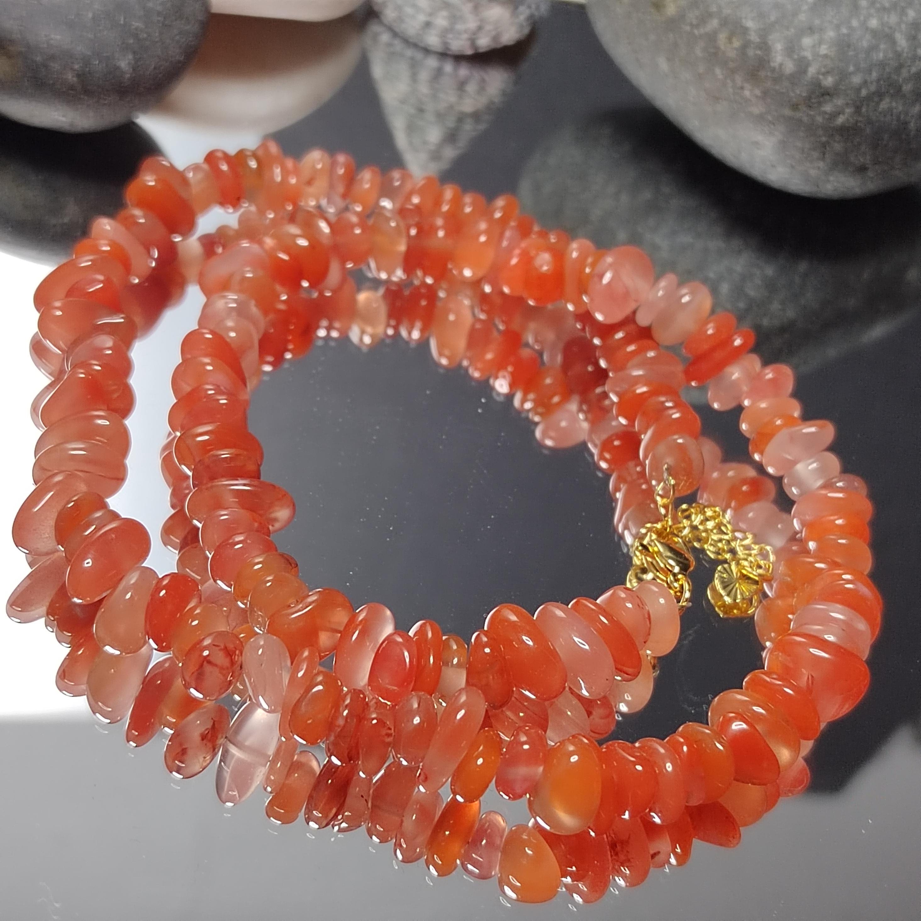Certified A-Grade Natural Southern Baoshan Yunna Uneven Cut Floating Flower Orange, Pink Red Nanhong Bead Necklace SL284