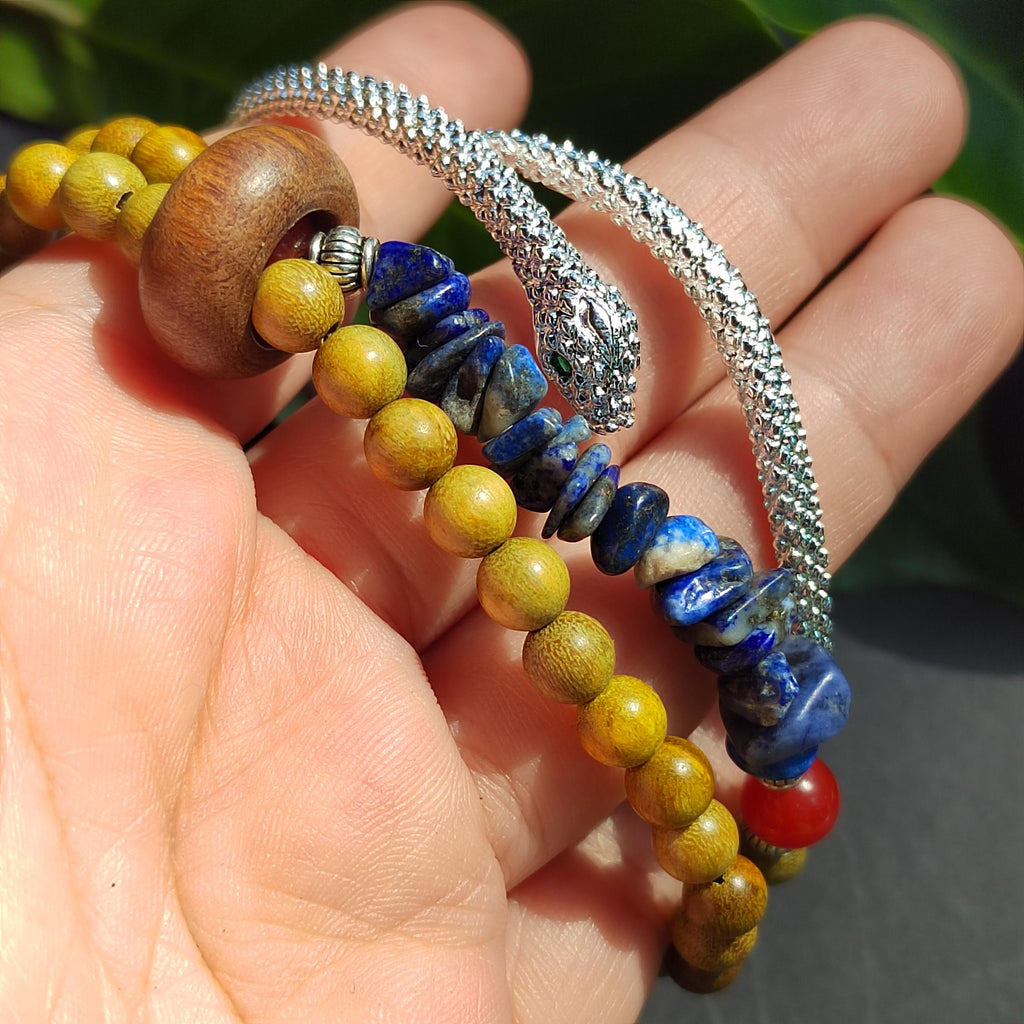 Handmade Stacking Bracelet Set | Ebony, Sandalwood, Pearl & Lapis with Natural Agate Beads | SL404
