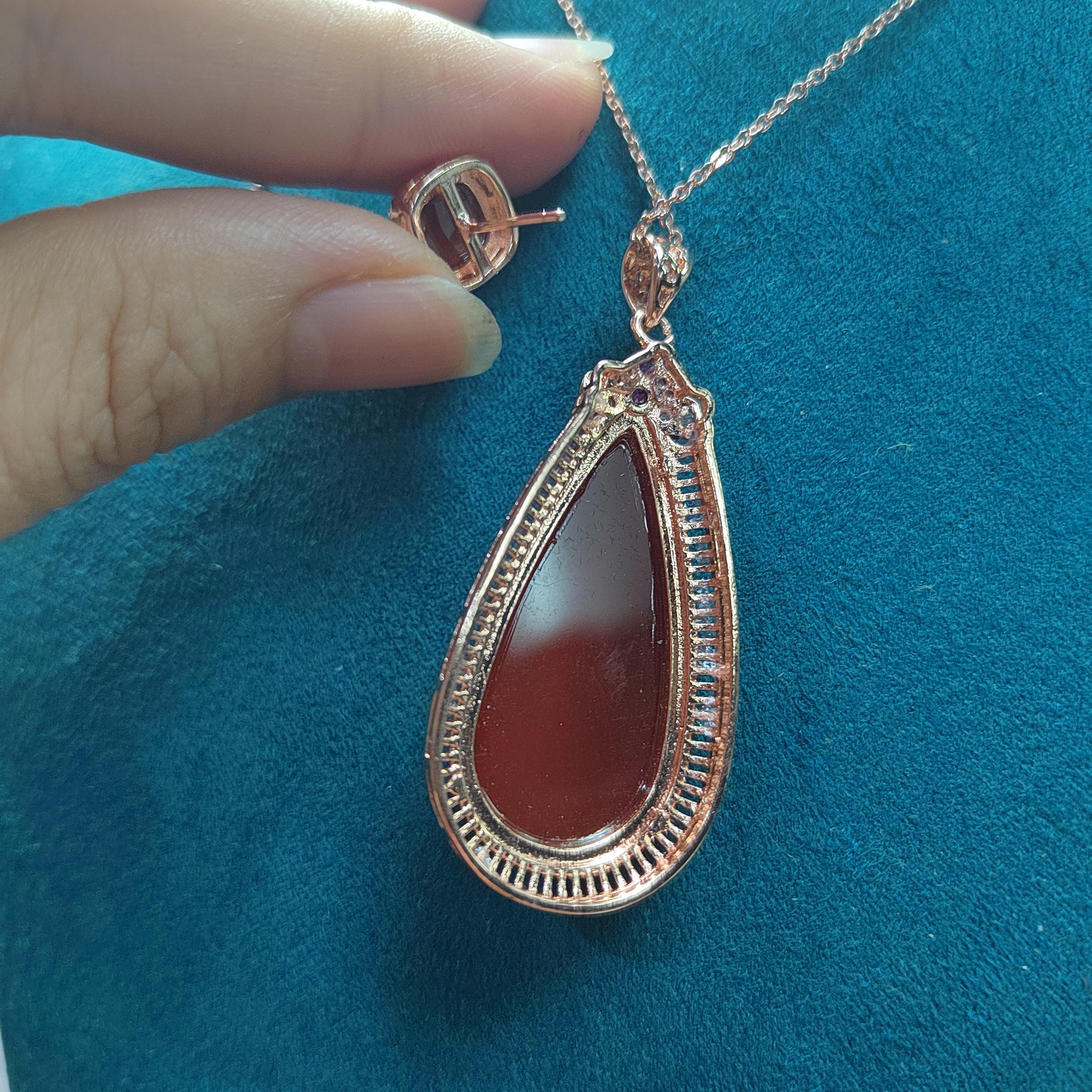 Certified A-Grade Natural Baoshan Nanhong Icy Red Agate Earrings & Large Pendant Set | Top-Quality Southern Red Agate Jewelry SL359
