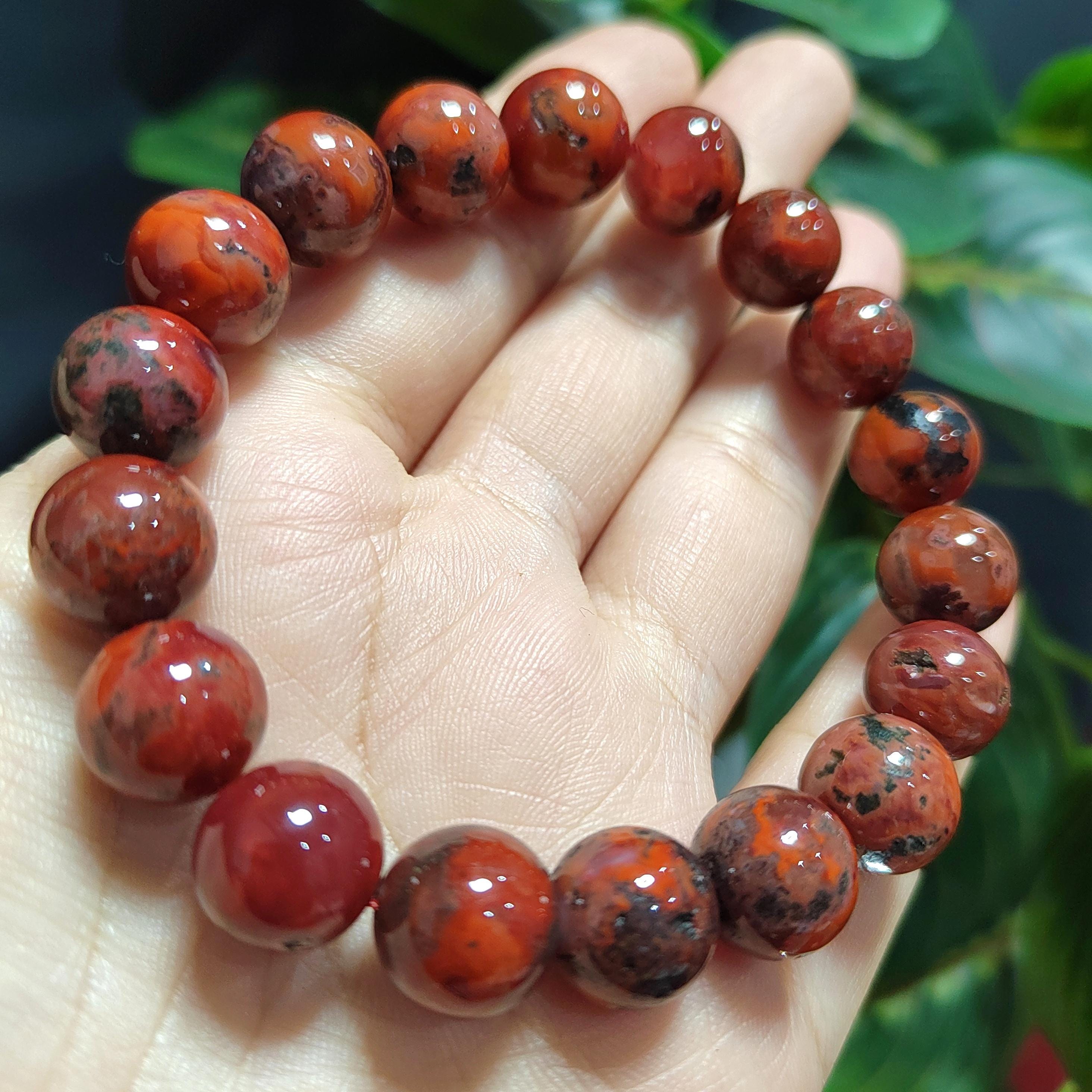 Certified A-Grade Natural Southern Sichuan Liangshan Waxi Deep Red Nanhong Agate|Raw Skin| Iron Skin Shine Surface Beads Bracelet SL385