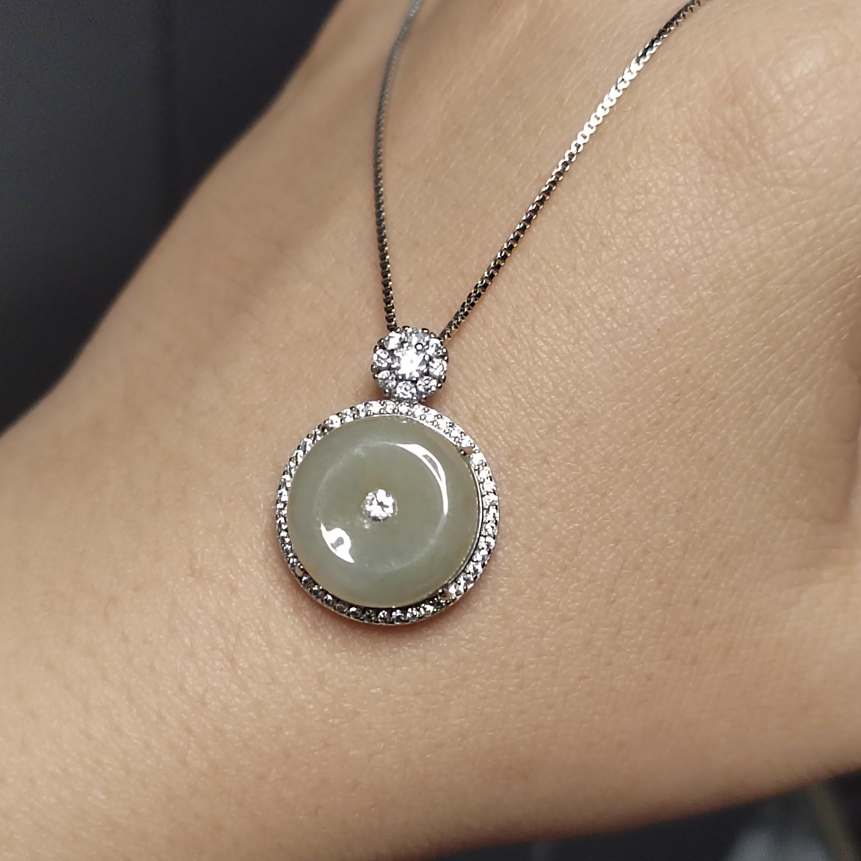 Certified A-Grade Natural Untreated Burmese Tea Yellow Donut Zircon Luxury Jadeite Pendant Necklace S925 SL264X23