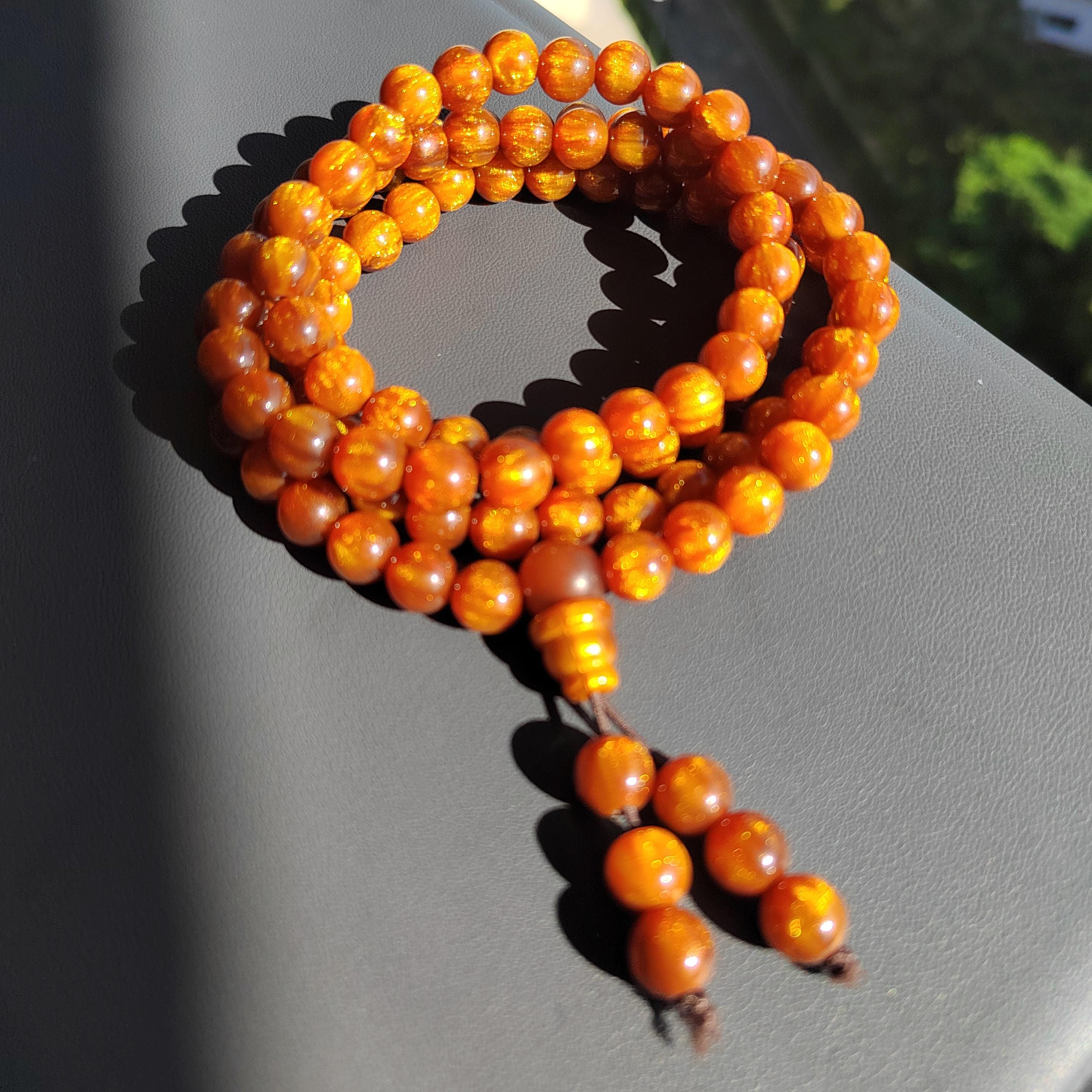 Golden Sea Willow 108 Beads Necklace Bracelet 8mm Natural Prayer Mala 金丝海柳佛珠 SL126 - SL Precious