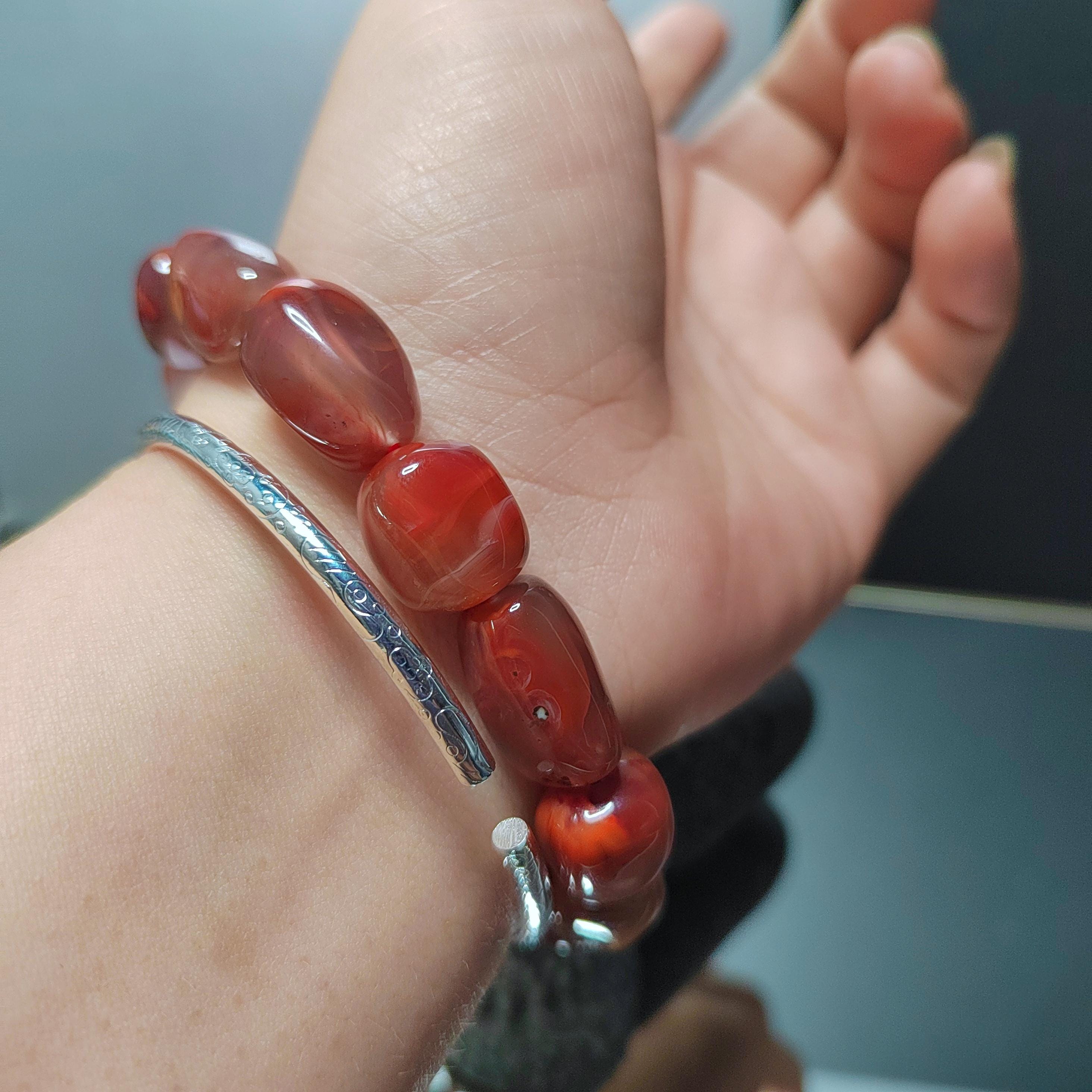 Certified Sichuan Liangshan Iron Skin|Raw Red Nanhong Agate Cylinder|Uneven Cut Beads Bracelet | Handcrafted with SL279