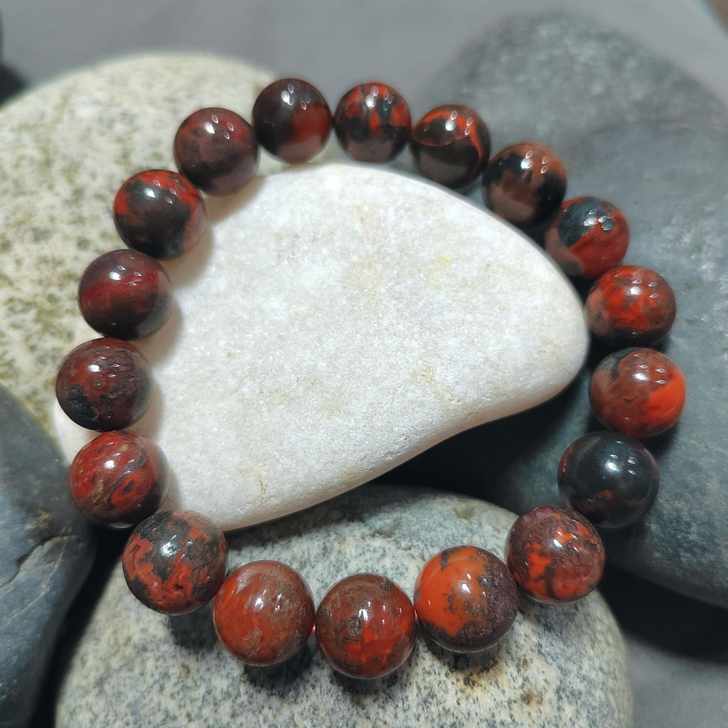 Certified A-Grade Natural Southern Sichuan Liangshan Waxi Deep Red|Raw Skin Black Nanhong Agate Beads Bracelet SL386