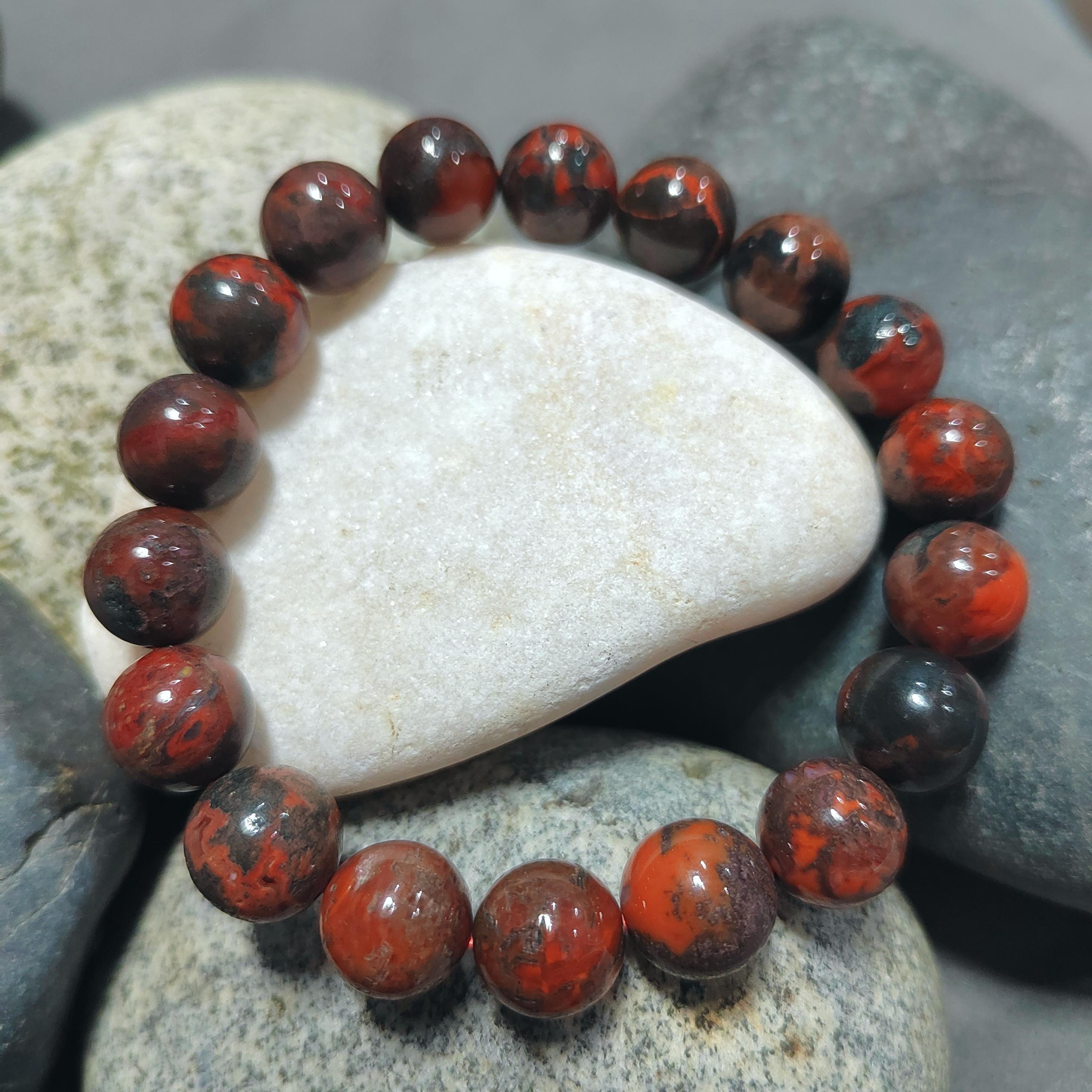 Certified A-Grade Natural Southern Sichuan Liangshan Waxi Deep Red|Raw Skin Black Nanhong Agate Beads Bracelet SL386