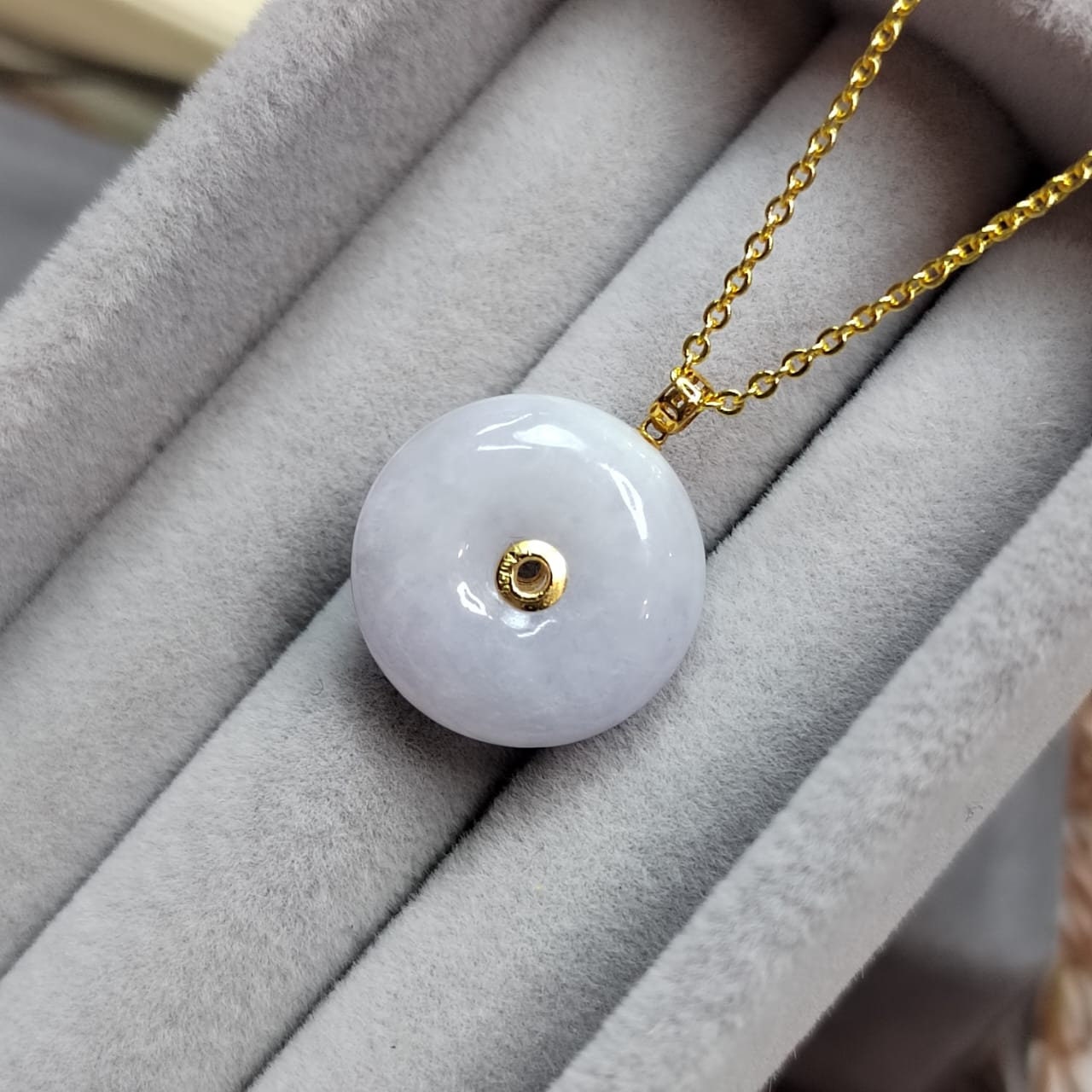 Exquisite Burmese Gemstone Rare Purple White Donut Jadeite  Minimalist 18K Solid Yellow Gold Setting For Her SL8022 - SL Precious