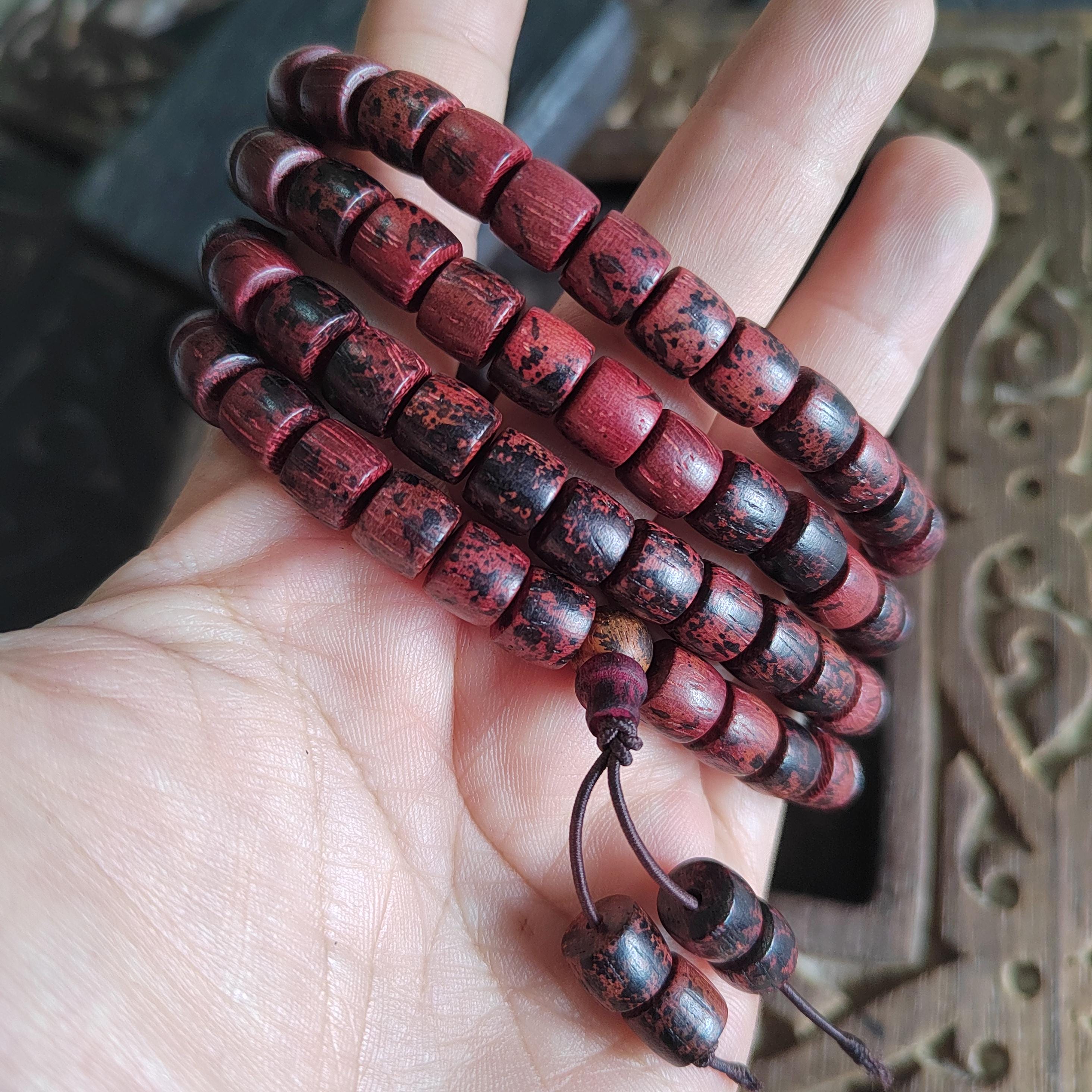 Cambodian Red Agarwood Mala Bracelet: 108 Aromatic Prayer Beads SL421
