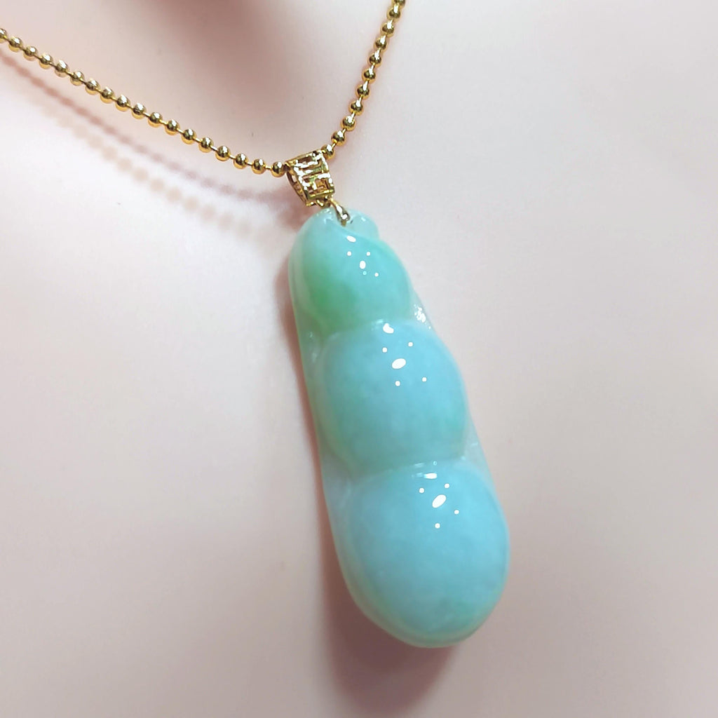 Certified Burmese Gemstone A-Grade Lucky Bean Jadeite Pendant | 18k Solid Yellow Gold Set | Jewelry for Women, Mom, Wife SL8014 - SL Precious
