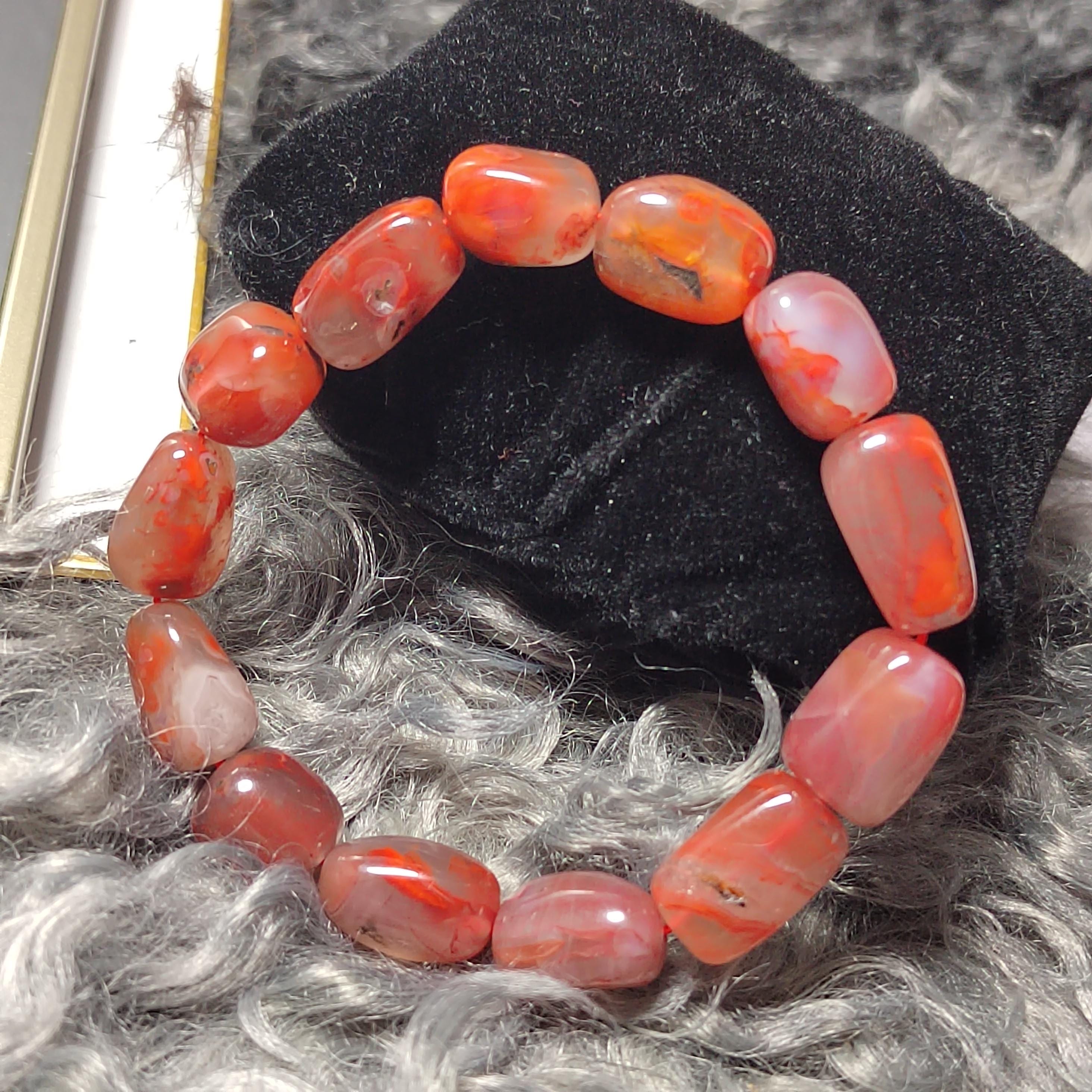Certified Sichuan Liangshan Iron Skin|Raw Red Nanhong Agate Cylinder|Uneven Cut Beads Bracelet | Handcrafted with SL279