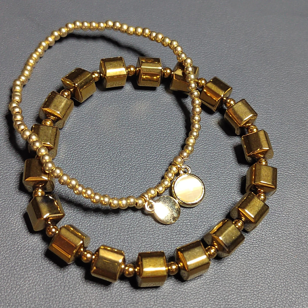 Pyrite Double Layer Bracelet Unisex Natural Cylinders Bead Mix & Match Fashion Beautiful Design 2 Stunning Option SL164 SL165 - SL Precious