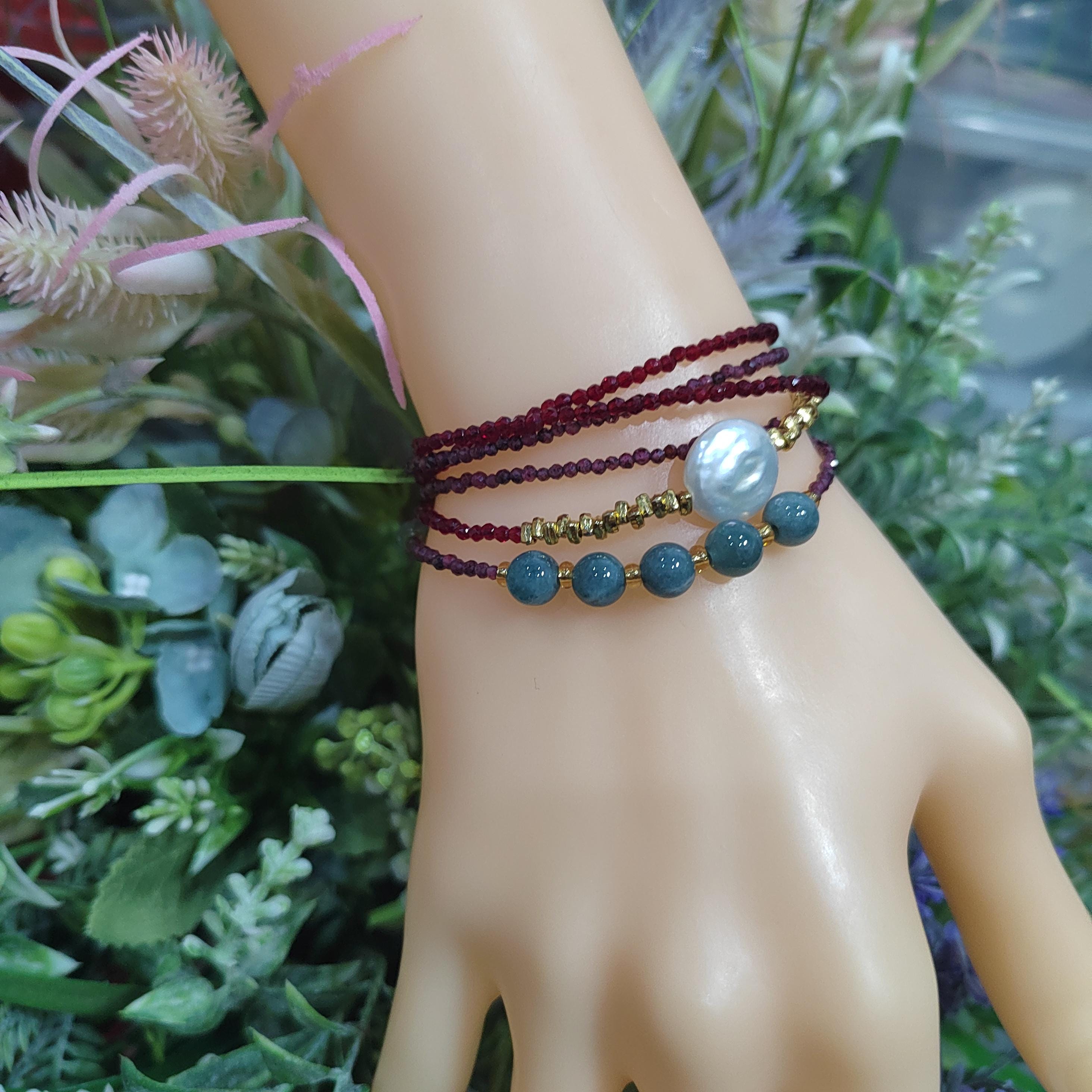 Natural Double Layer Choker Necklace | Purple Garnet, Burmese Ocean Blue Green Jadeite,Baroque Freshwater Pearls, Sri Lanka Red Spinel SL296