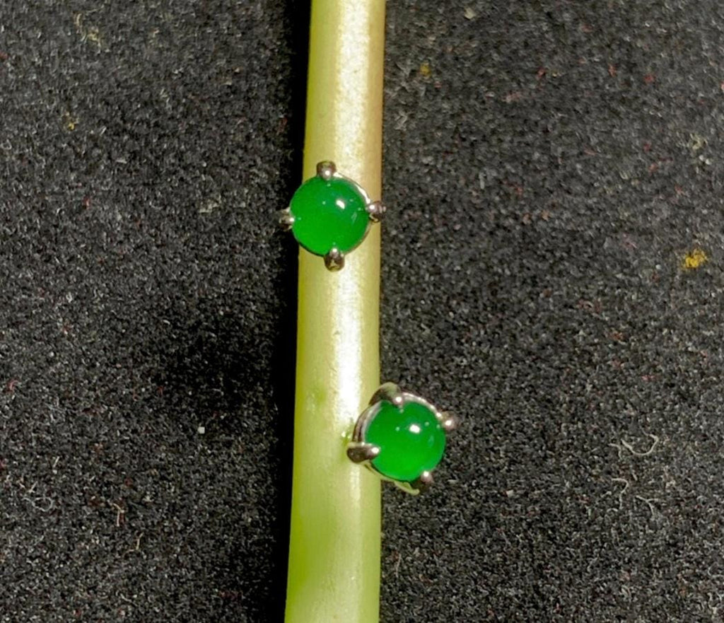 Certified Natural Untreated Burmese Minimalist Simple Stud Imperial Green Jadeite Earrings. S925 Sterling Silver Set SL259X18G SL259X18S - SL Precious