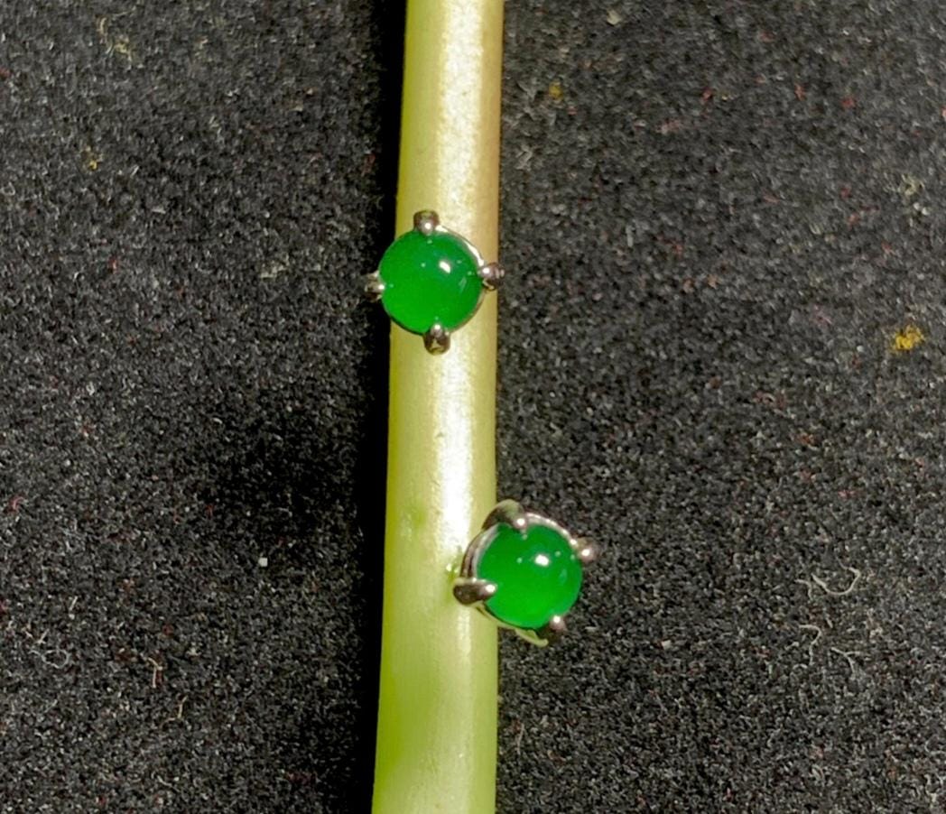 Certified Natural Untreated Burmese Minimalist Simple Stud Imperial Green Jadeite Earrings. S925 Sterling Silver Set SL259X18G SL259X18S - SL Precious