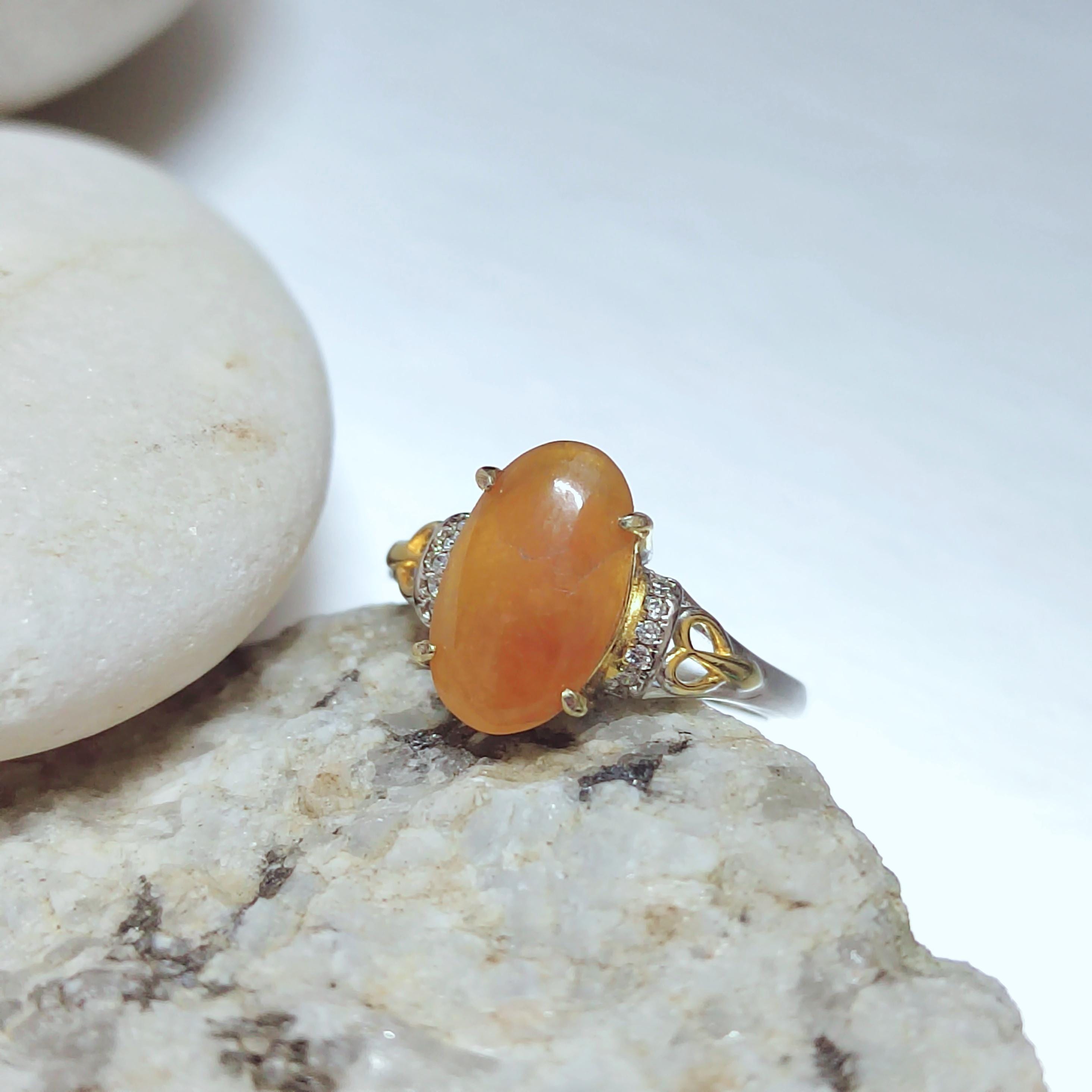 Burmese Certified A-Grade Natural Untreated Icy Yellow Oval Shape Jadeite Zircon S925 2 Tone White & Gold Plated Ring SL254X13