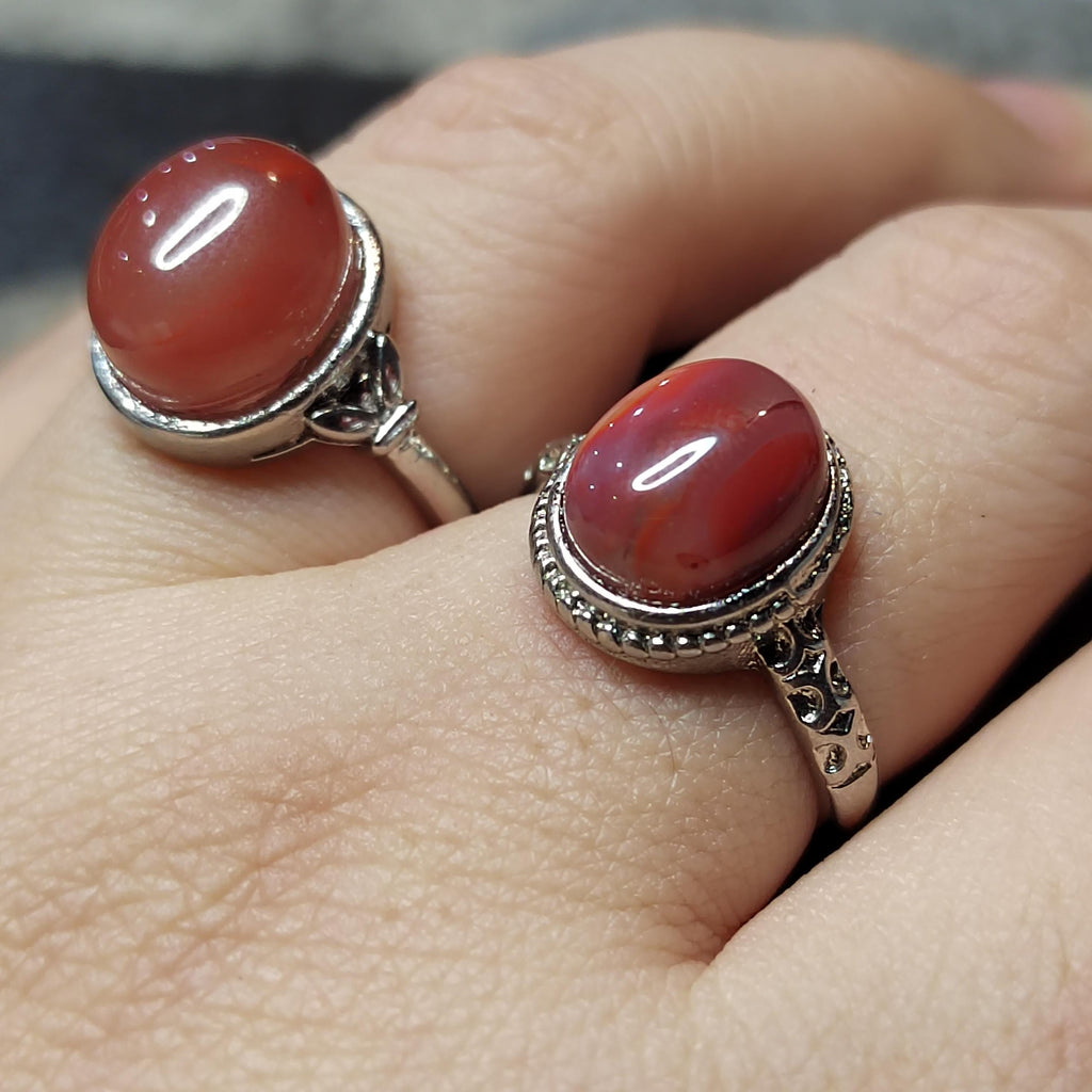 Waxi Nanhong South Red Agate Ring Set: 18K Gold, Victorian & Minimalist SL418