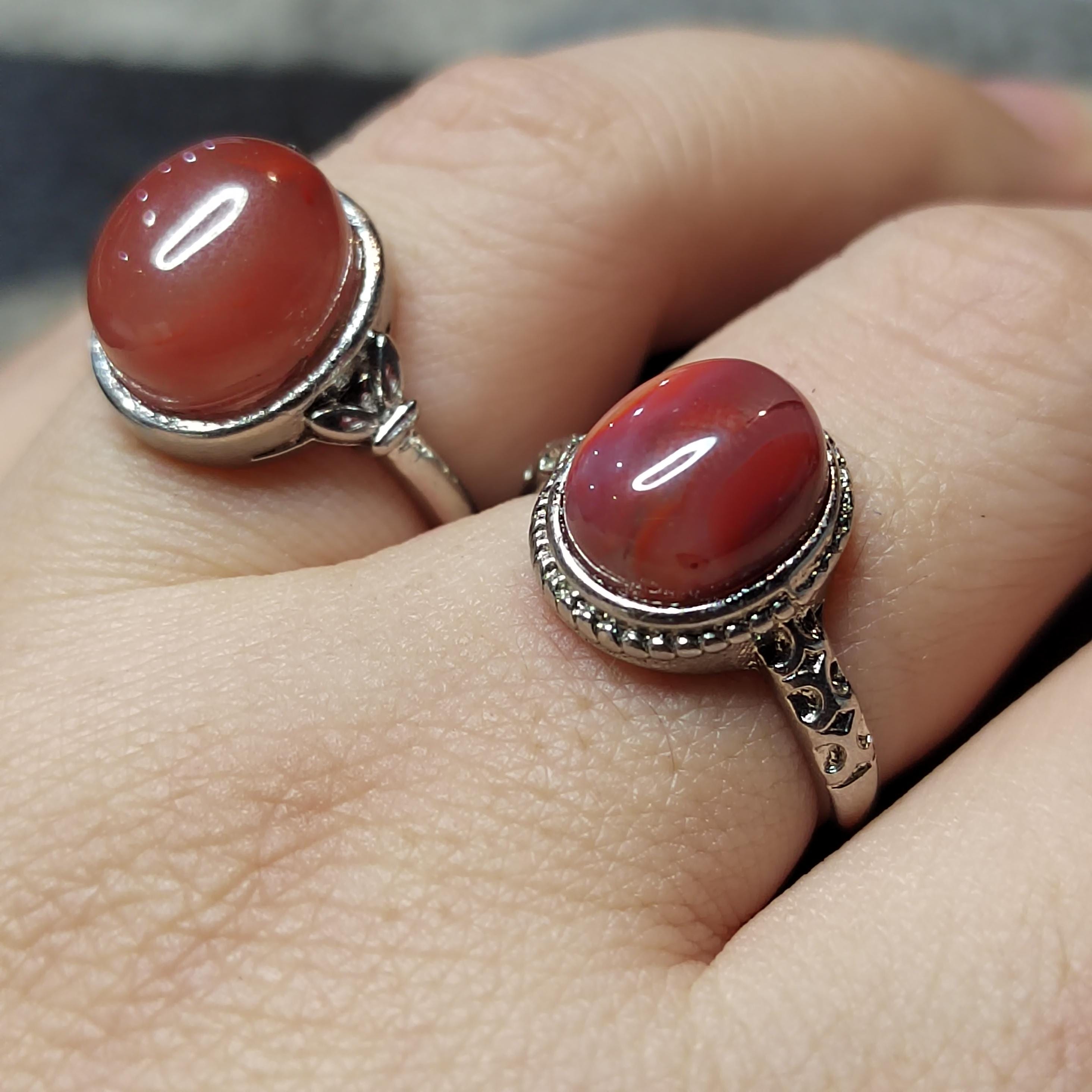 Waxi Nanhong South Red Agate Ring Set: 18K Gold, Victorian & Minimalist SL418