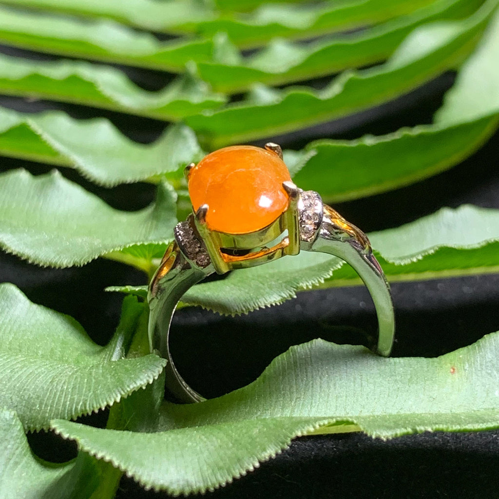 Burmese Certified A-Grade Natural Untreated Icy Yellow Oval Shape Jadeite Zircon S925 2 Tone White & Gold Plated Ring SL254X13