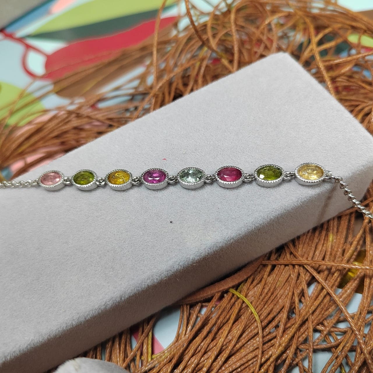 Elegant 5-Color Minimalist 1ct Oval Tourmaline Bracelet on 925 Sterling Silver, Dainty Gemstone Gift for Her SL036 - SL Precious
