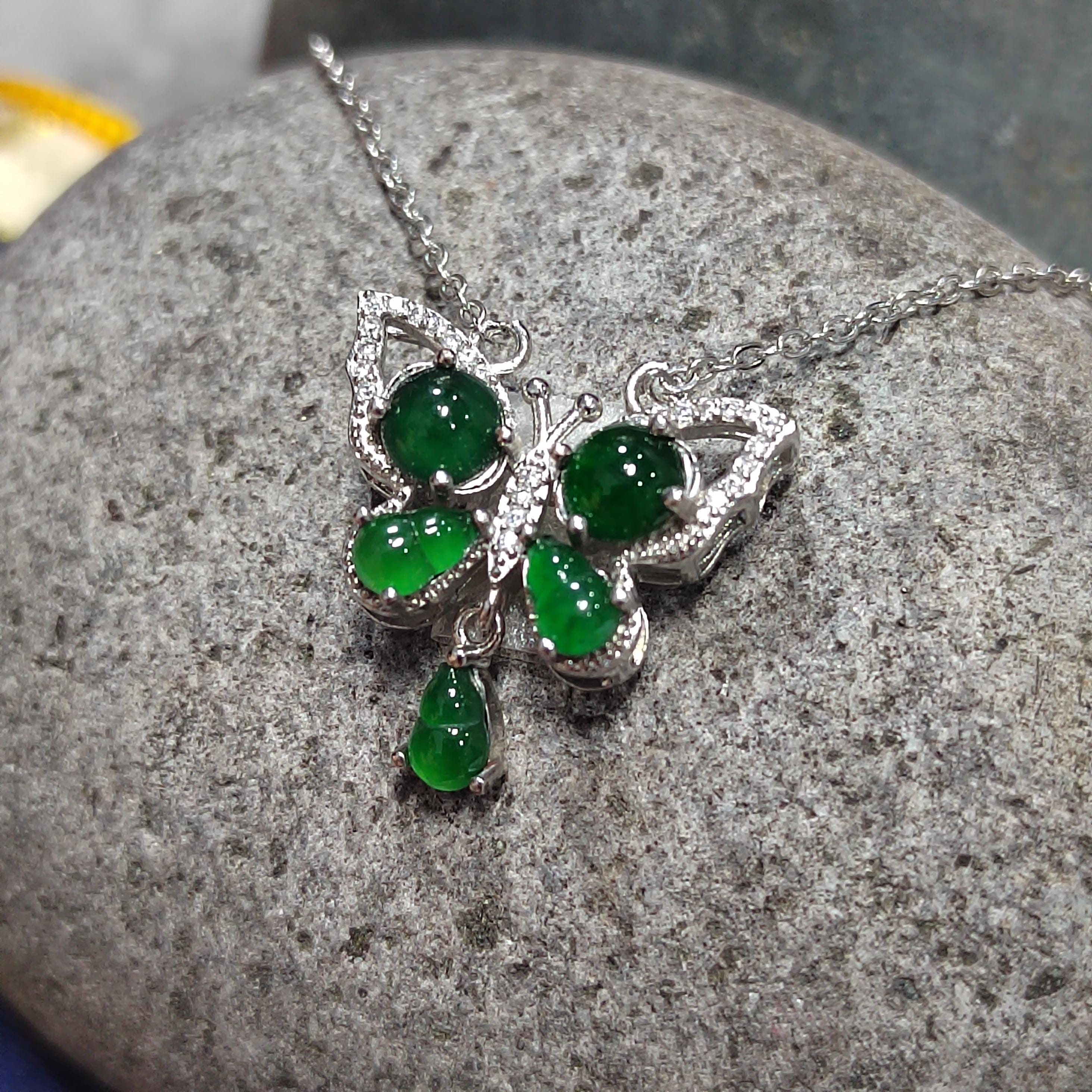 Certified A-Grade Natural Guatemala Imperial Green Butterfly|Zircon| S925 Sterling Silver Elegant Pendant Necklaces Jadeite SL275x34 - SL Precious