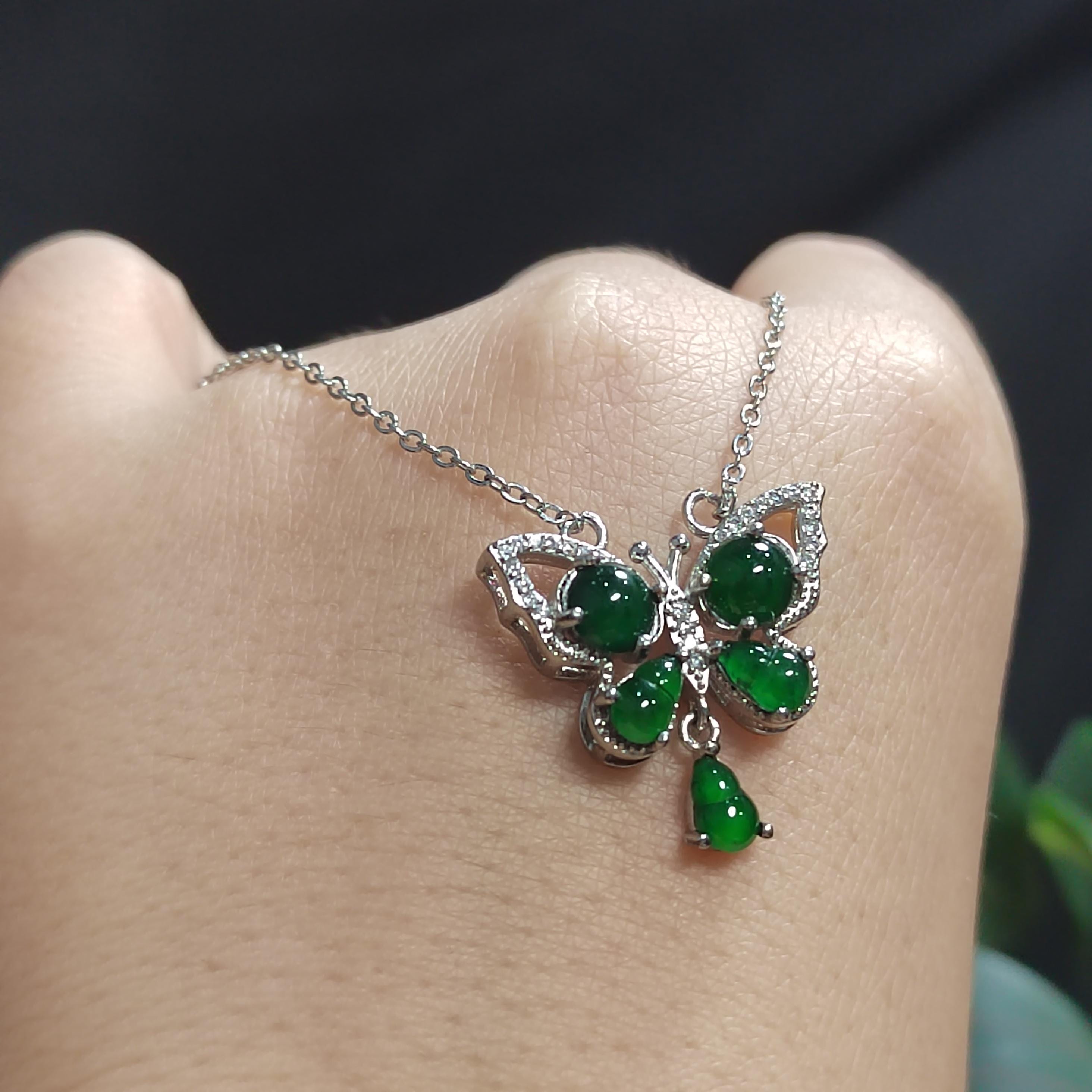 Certified A-Grade Natural Guatemala Imperial Green Butterfly|Zircon| S925 Sterling Silver Elegant Pendant Necklaces Jadeite SL275x34