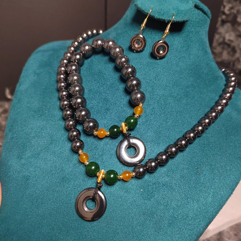 3pcs Set Terahertz Earrings, Bracelets & Necklaces Bead | Natural Handmade SL295