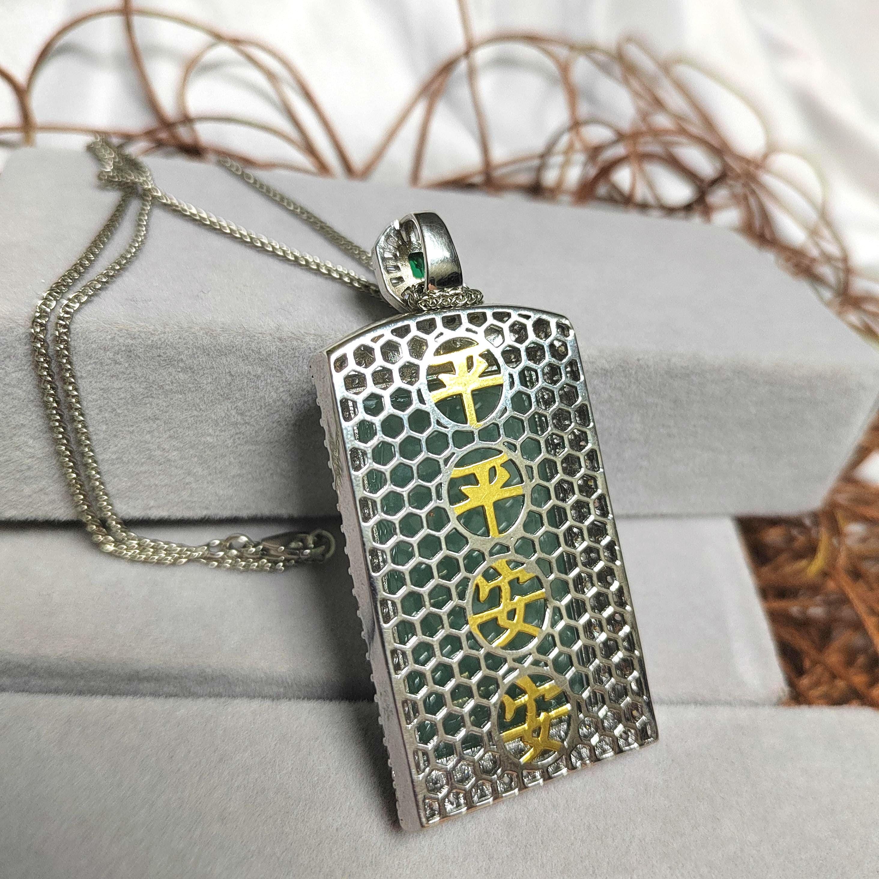 Elegant Guatemala Gemstone Pendant with Icy Snow Flower Blue/Green Jadeite - Unisex 18k Gold Plated Design SL119