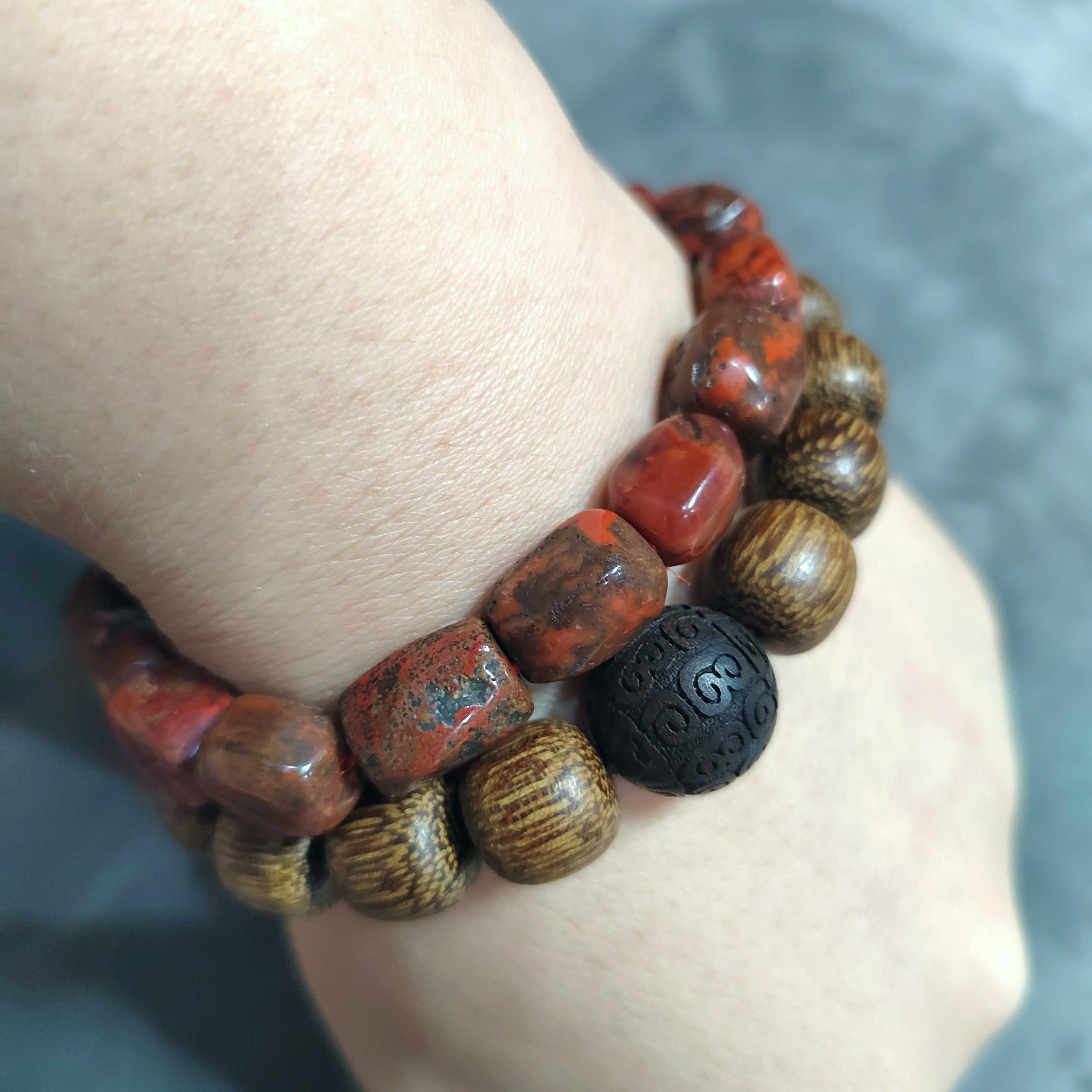 Certified A-Grade Natural Southern Sichuan Liangshan Waxi Uneven Cut Beads m| Raw Skin/Shape| Free Agarwood Bead Bracelet 2pcs Set SL383