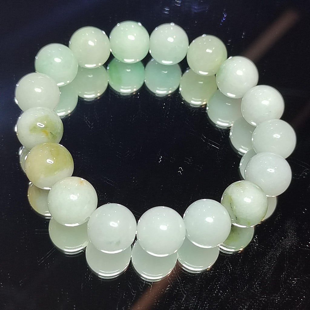 Natural Untreated Burmese Jadeite Bead Bracelet | Icy White, Apple Green, Yellow Mix | Round Beads | SL104 - SL Precious