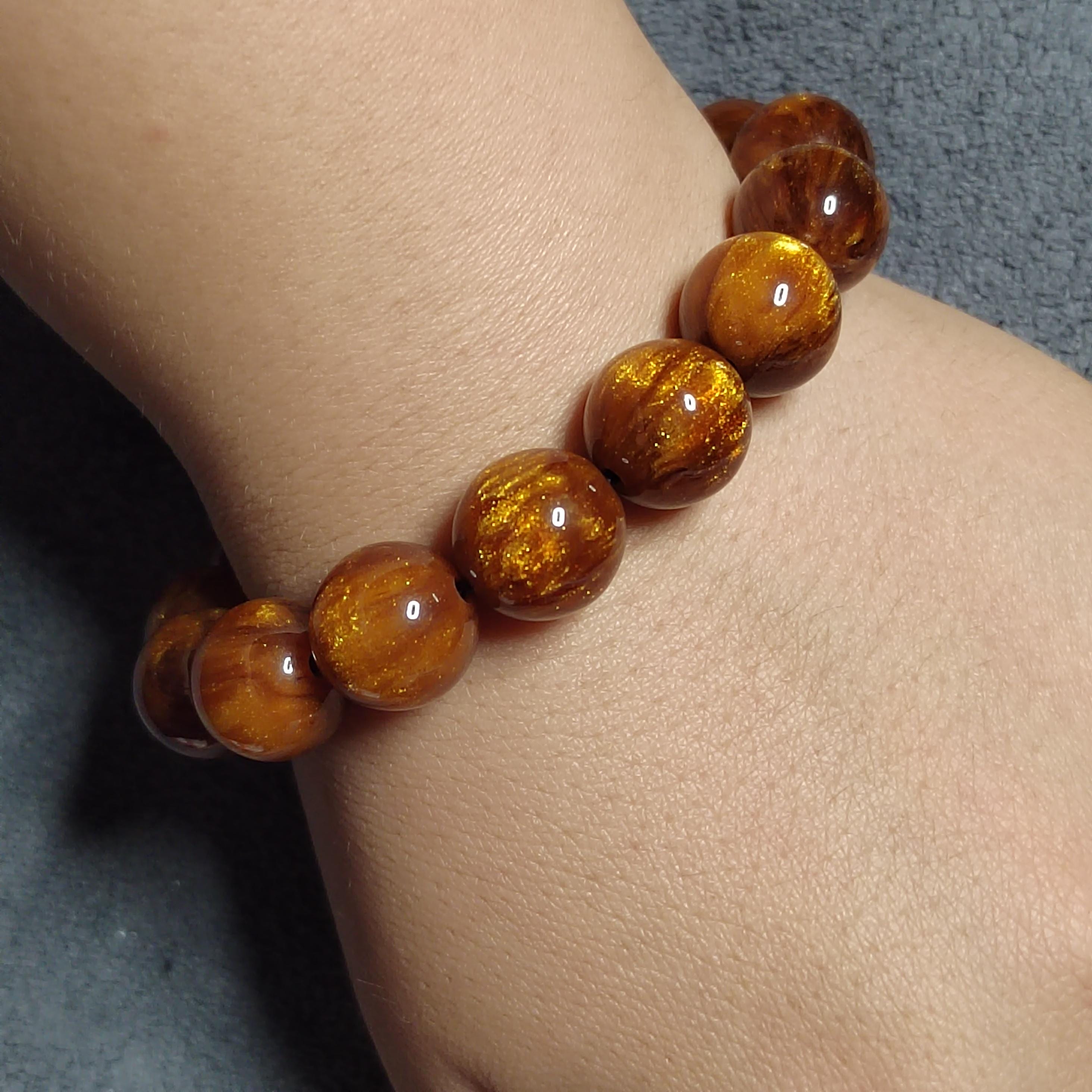 Rare Golden Sea Willow Bracelet 13.4mm | 15pcs | Natural Ocean Coral Gem | 天然金海柳手串 | SL124 - SL Precious