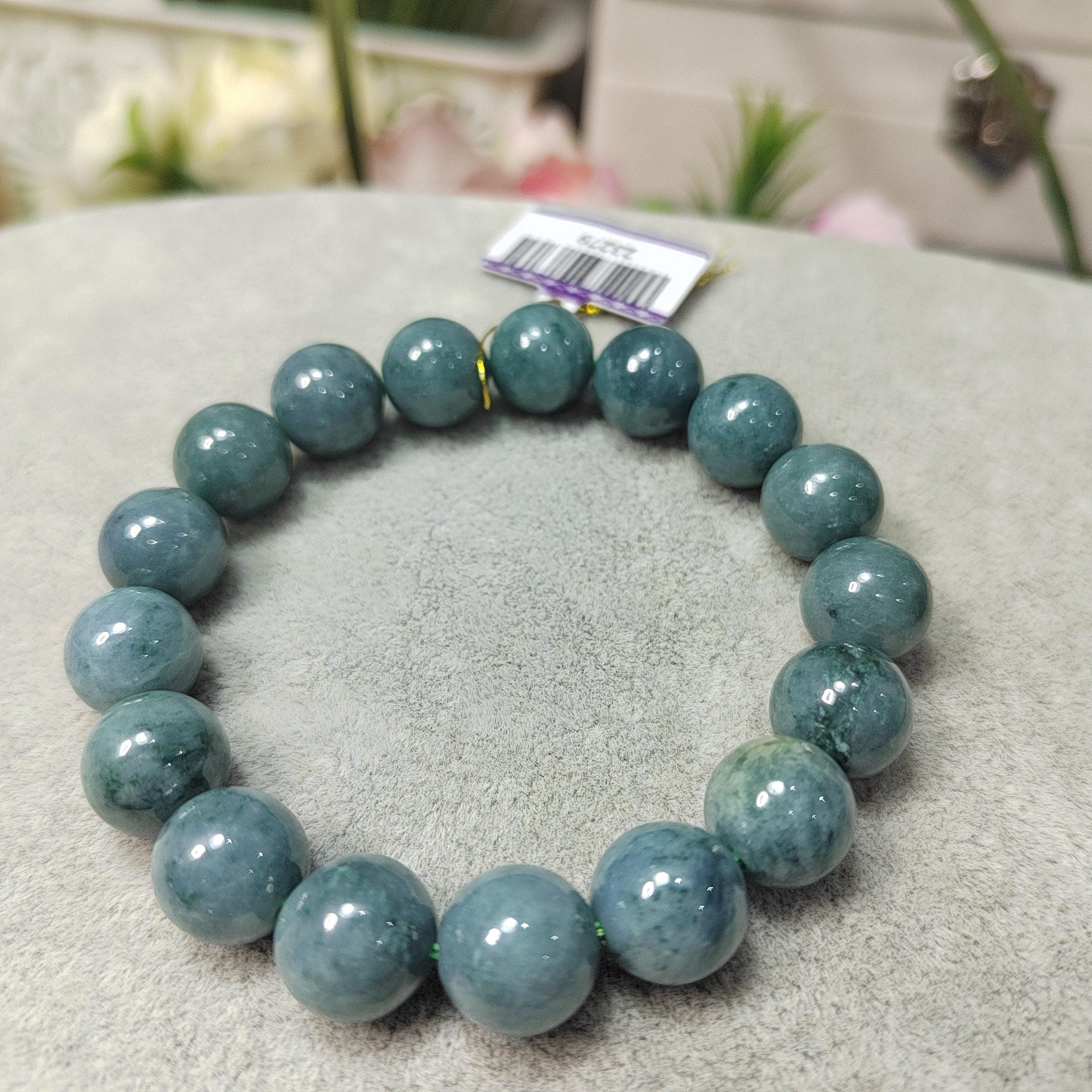 Certified Burmese Natural Blue Water Untreated Beautiful Blue Green Yellow 17pcs Beads Jadeite Bracelet 蓝水带黄翡 SL105