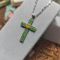 Certified Beautiful Gemstone A Grade Burmese Natural Apple Green/Yellow Jadeite Cross 925 Untreated Christian Cross Jewelry Gifts SL058 - SL Precious