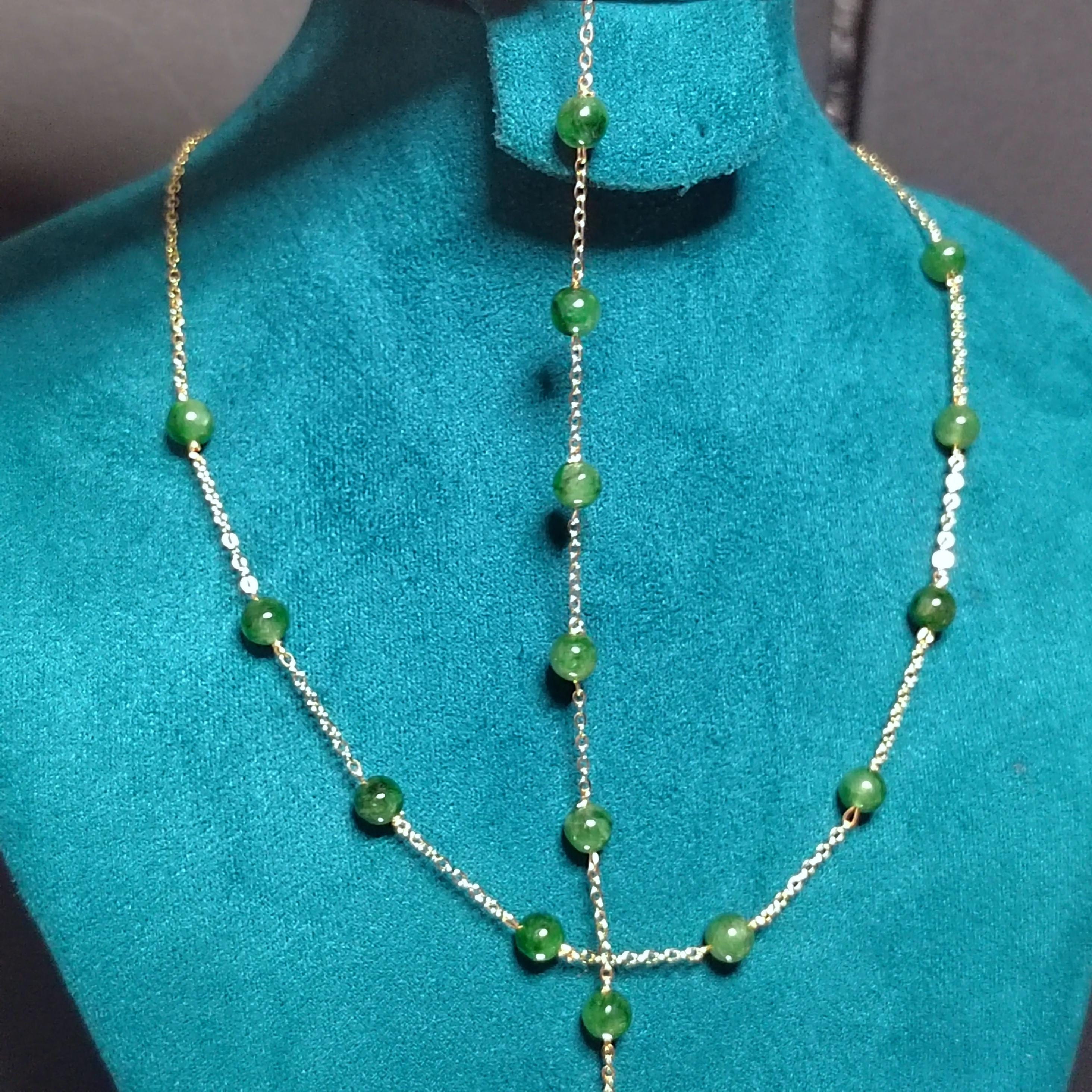 Certified 2pcs Set A-Grade Natural Untreated Burmese Minimalist Imperial Green Jadeite Simple Design Bracelet & Necklace For Her Gifts SL293