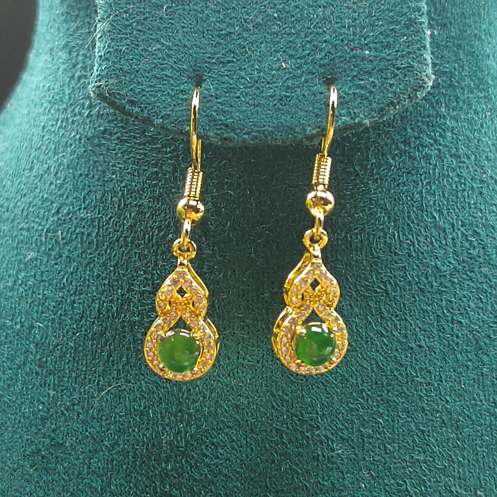 Natural Guatemala Imperial Green Hulu Jadeite Earrings | Zirconia Accents | 925 Sterling Silver Plated with Yellow Gold Earring SL052 - SL Precious