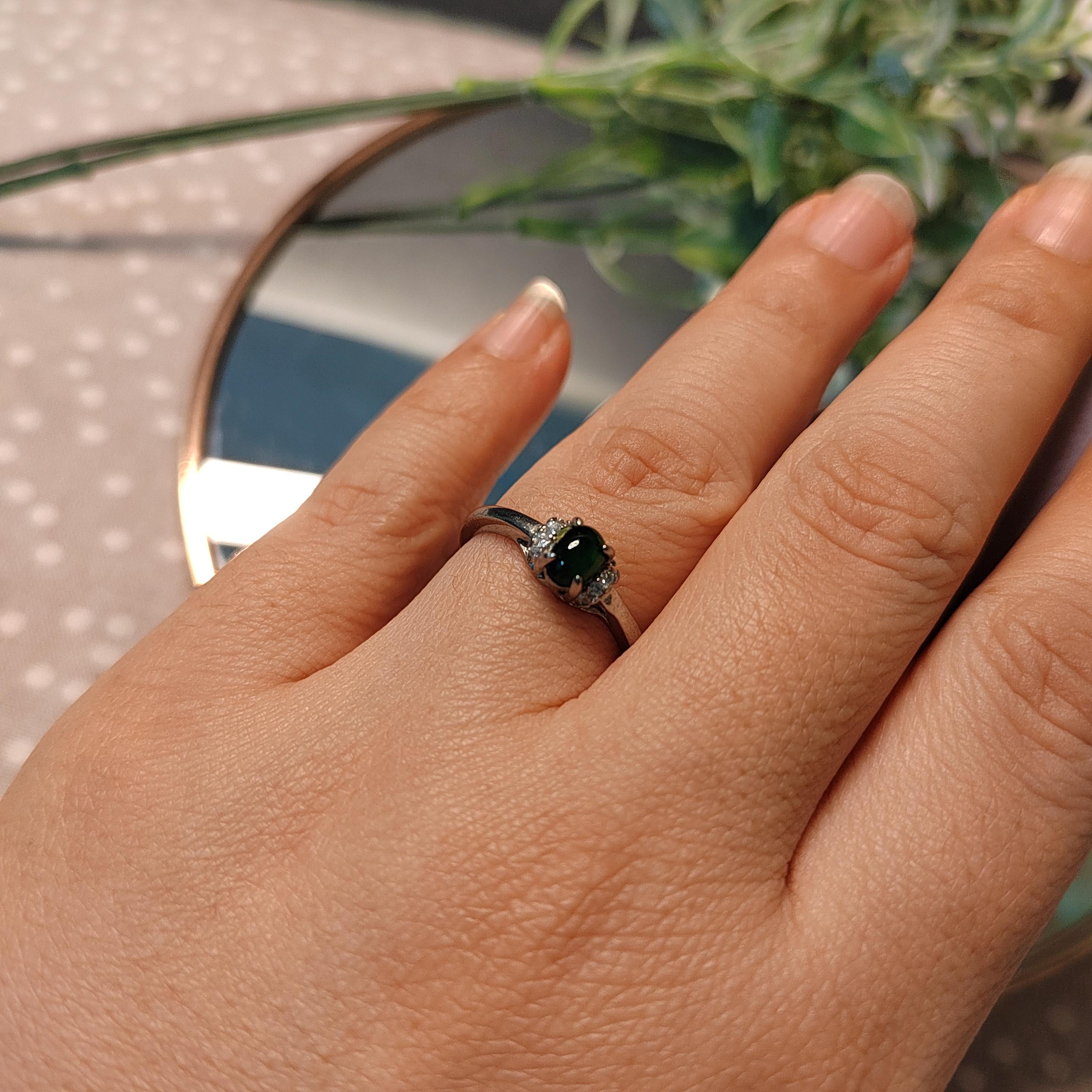 A Grade Certified Burmese Dark Blue Green Natural Untreated Jadeite with Zircon Accents S925 Ring 天然缅甸老蓝水料 SL104G