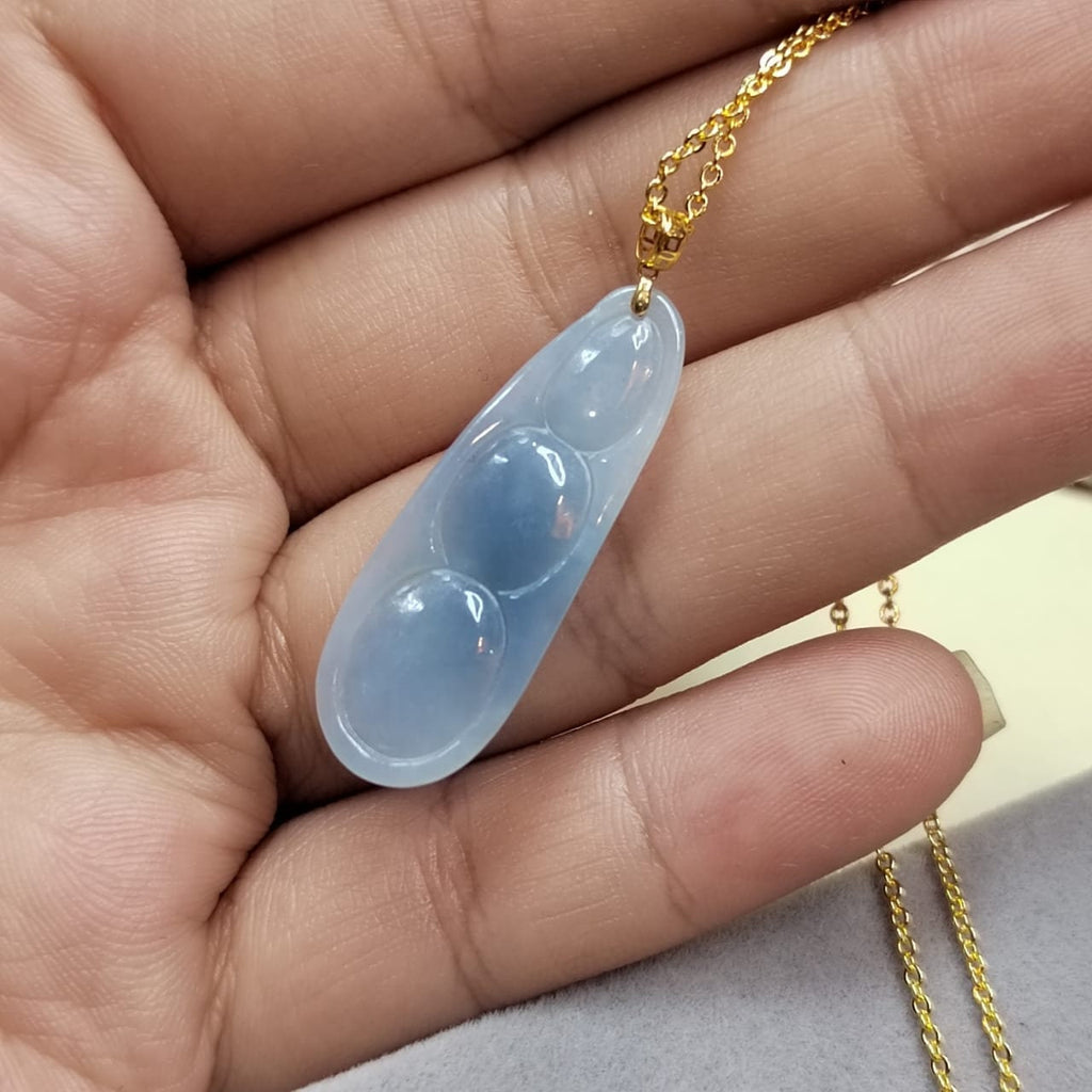 Hand Carved Elegant Rare Purple Icy Lucky Bean 福豆 Shape Jadeite 18K Solid Yellow Gold Setting SL022 - SL Precious