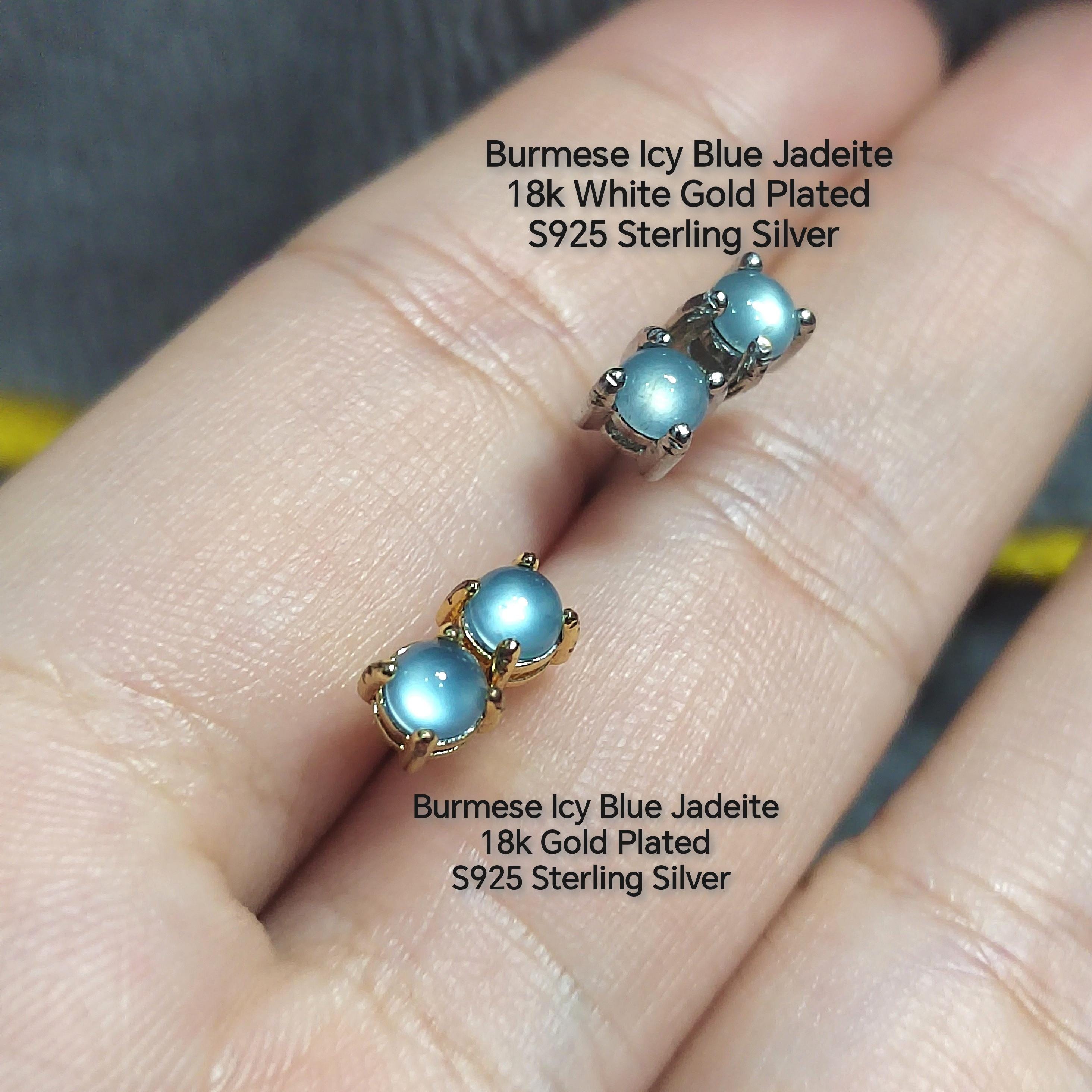 Certified A-Grade High Quality Light Bulbs Effect Natural Untreated Burmese Icy Blue Jadeite Minimalist Stud Earrings |  Birthday Gift SL350