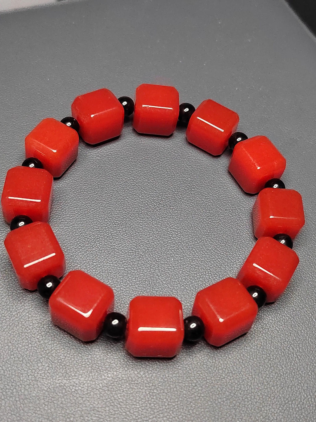 Certified A-Grade Natural Southern Baoshan Yunna Square Shape Icy Red Agate Beads Bracelet Untreated SL266X25 云南保山南红方糖手串，冰红，满肉，透光
