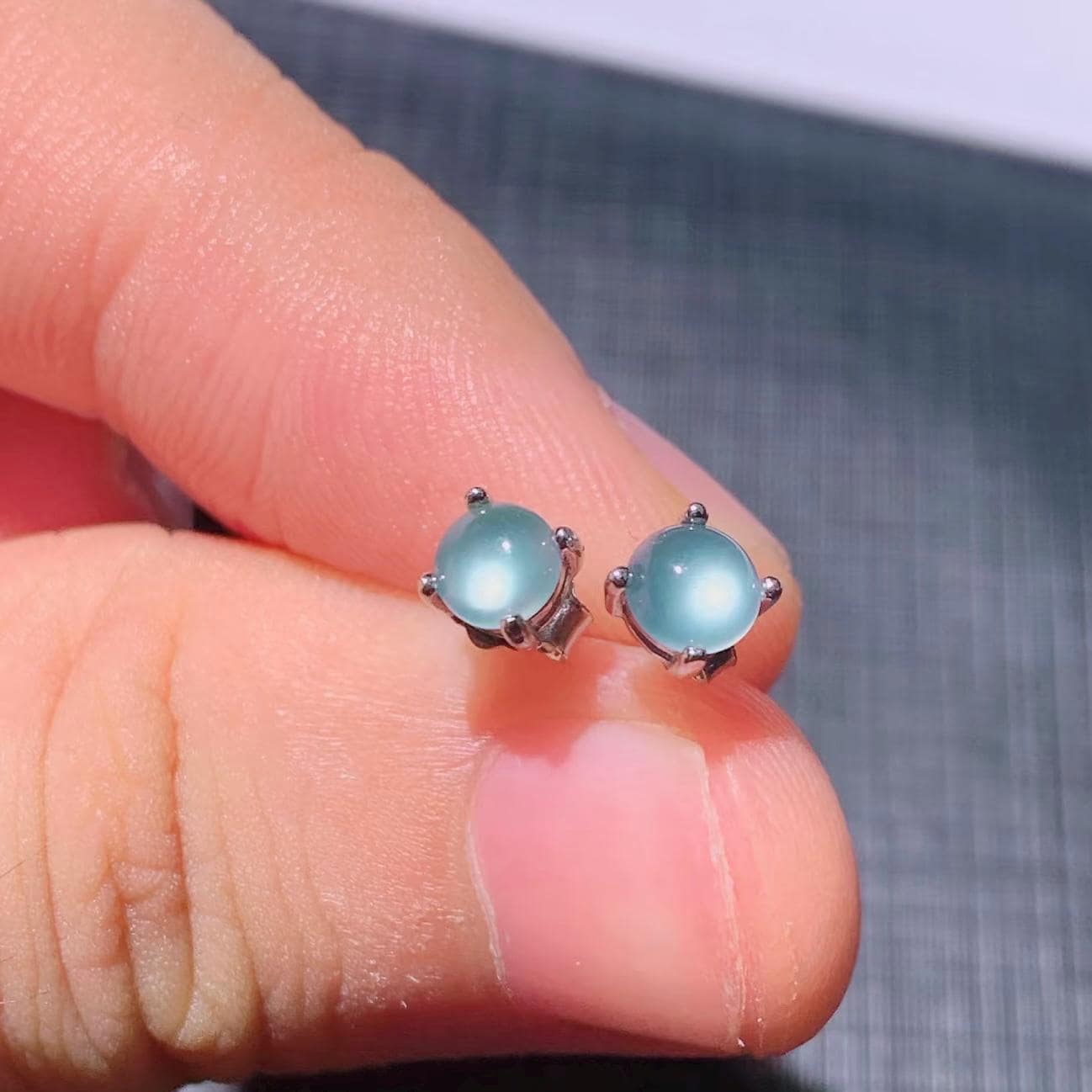 Certified A-Grade High Quality Light Bulbs Effect Natural Untreated Burmese Icy Blue Jadeite Minimalist Stud Earrings |  Birthday Gift SL350 - SL Precious