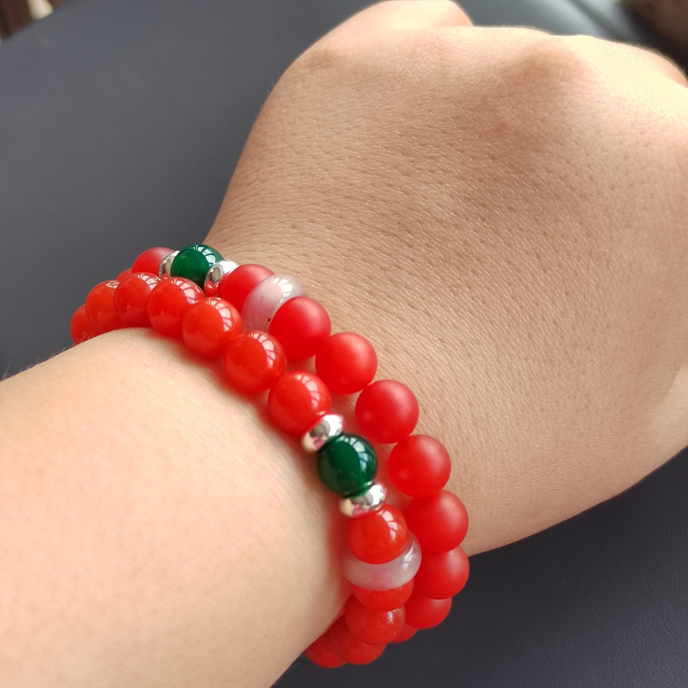 Natural Baoshan Nanhong Red Agate Bead Bracelet & Bangle Set | S9999 Pure Silver Bangle/Bead Green Agate | 4 Designs SL285 SL286 SL287 SL288